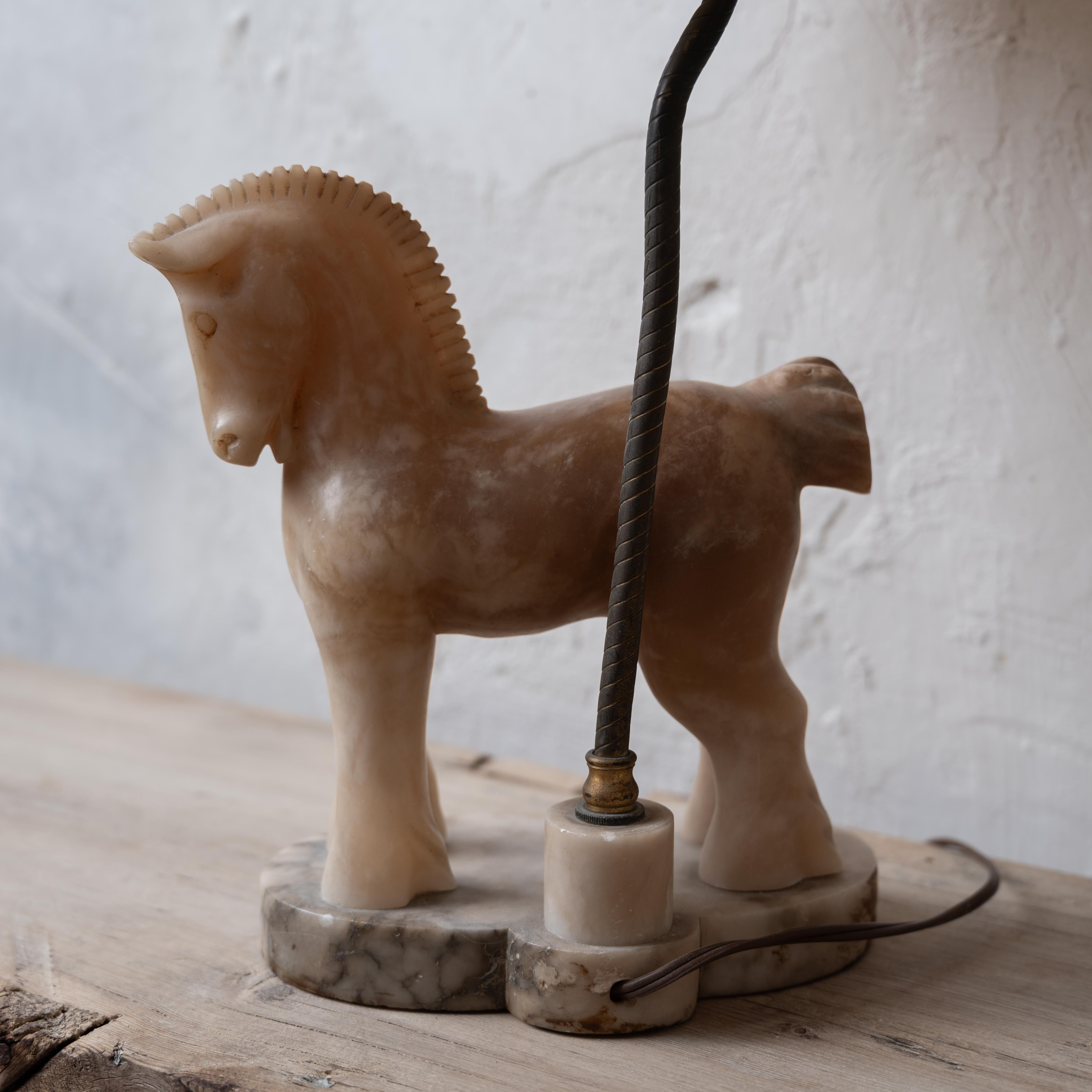 Alabaster Horse Lamps, c.1950 For Sale 4