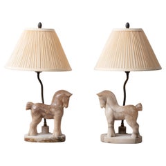Alabaster Horse Lamps, c.1950