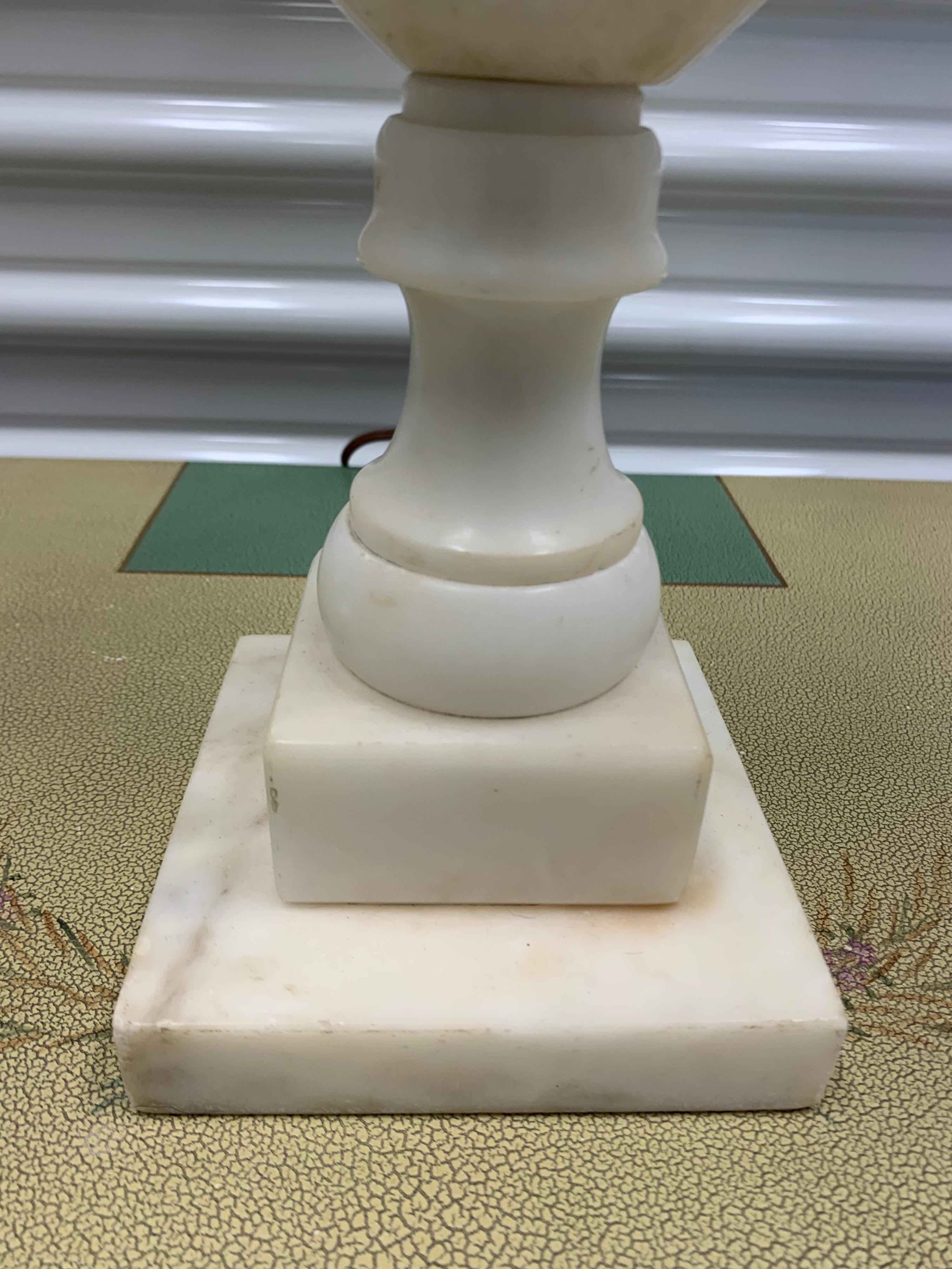 Alabaster Lamp with Tiffany Blue Beaded Shade In Good Condition In West Hartford, CT