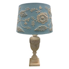 Vintage Alabaster Lamp with Tiffany Blue Beaded Shade