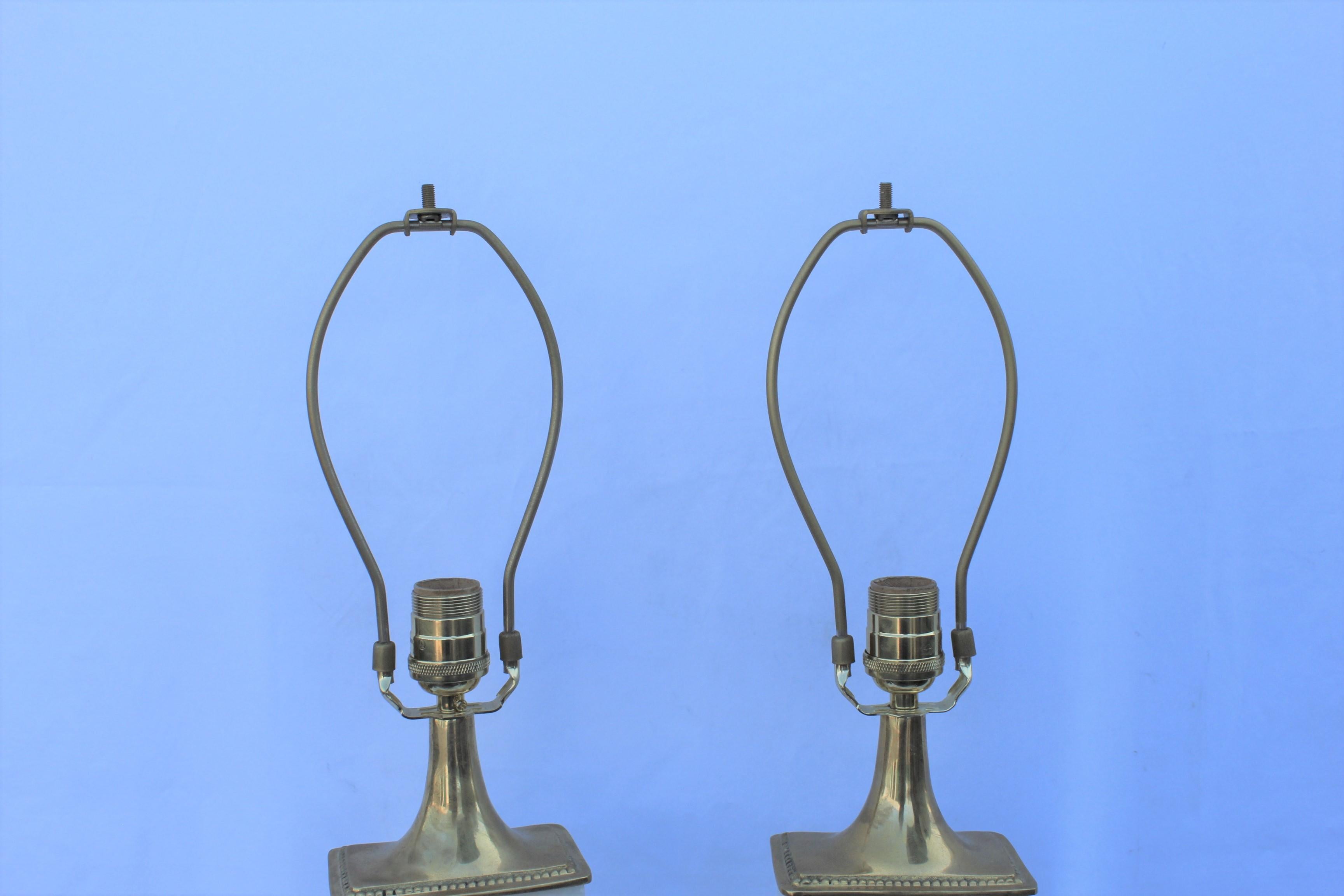 Art Deco Alabaster Lamps, Solid Blocks, Hi-Polished Brass For Sale