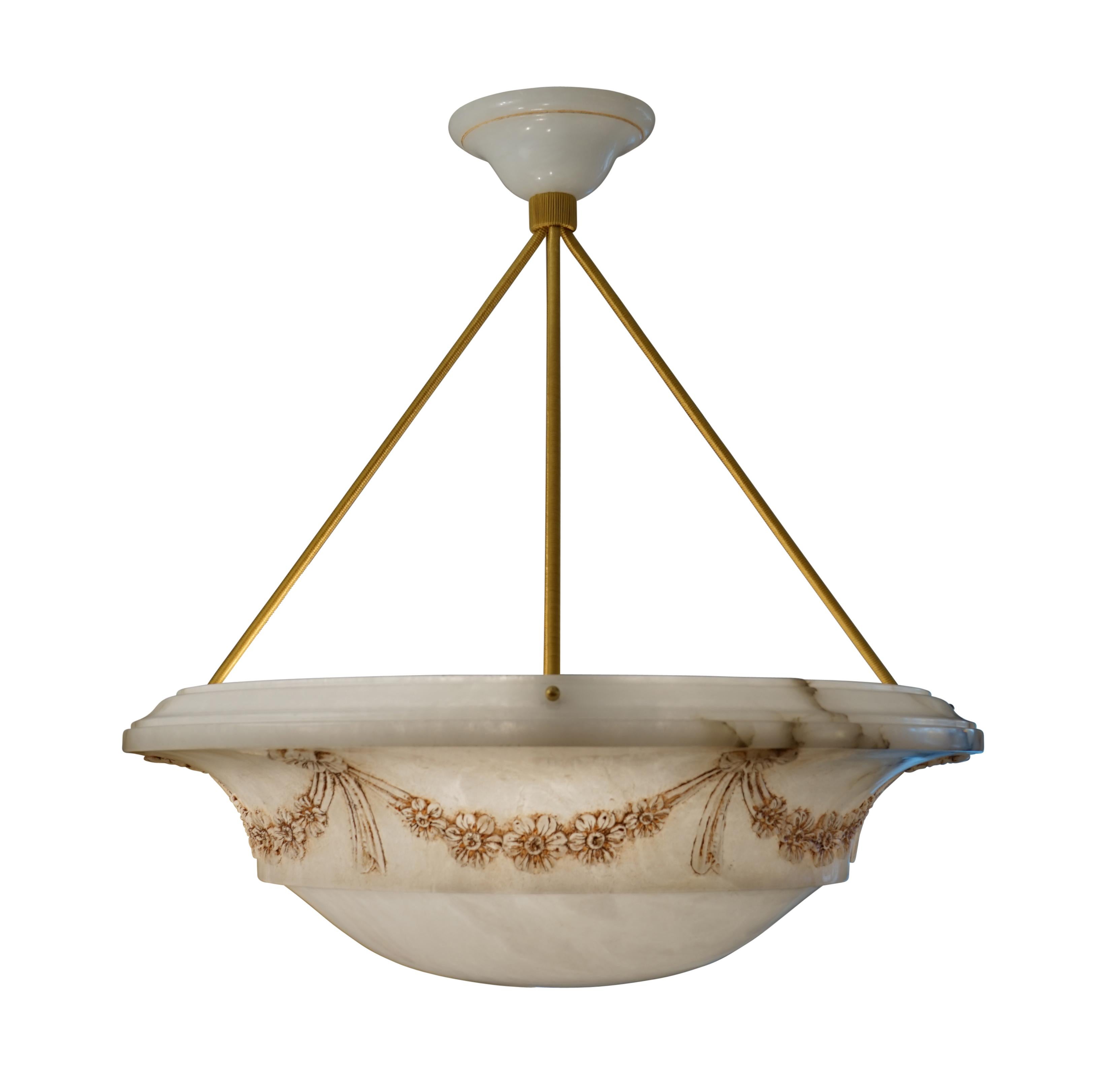 Neoclassical Revival Alabaster Light Fixture, Sweden, 1910-1919