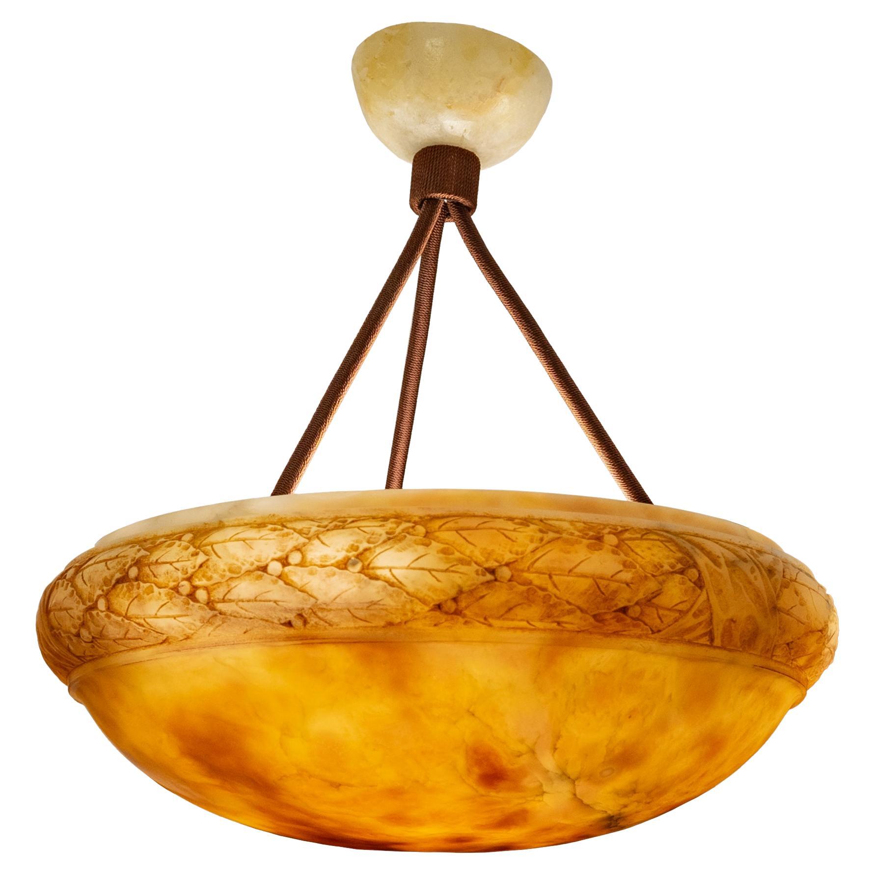 Alabaster Light Fixture with Oak Laurel Motif