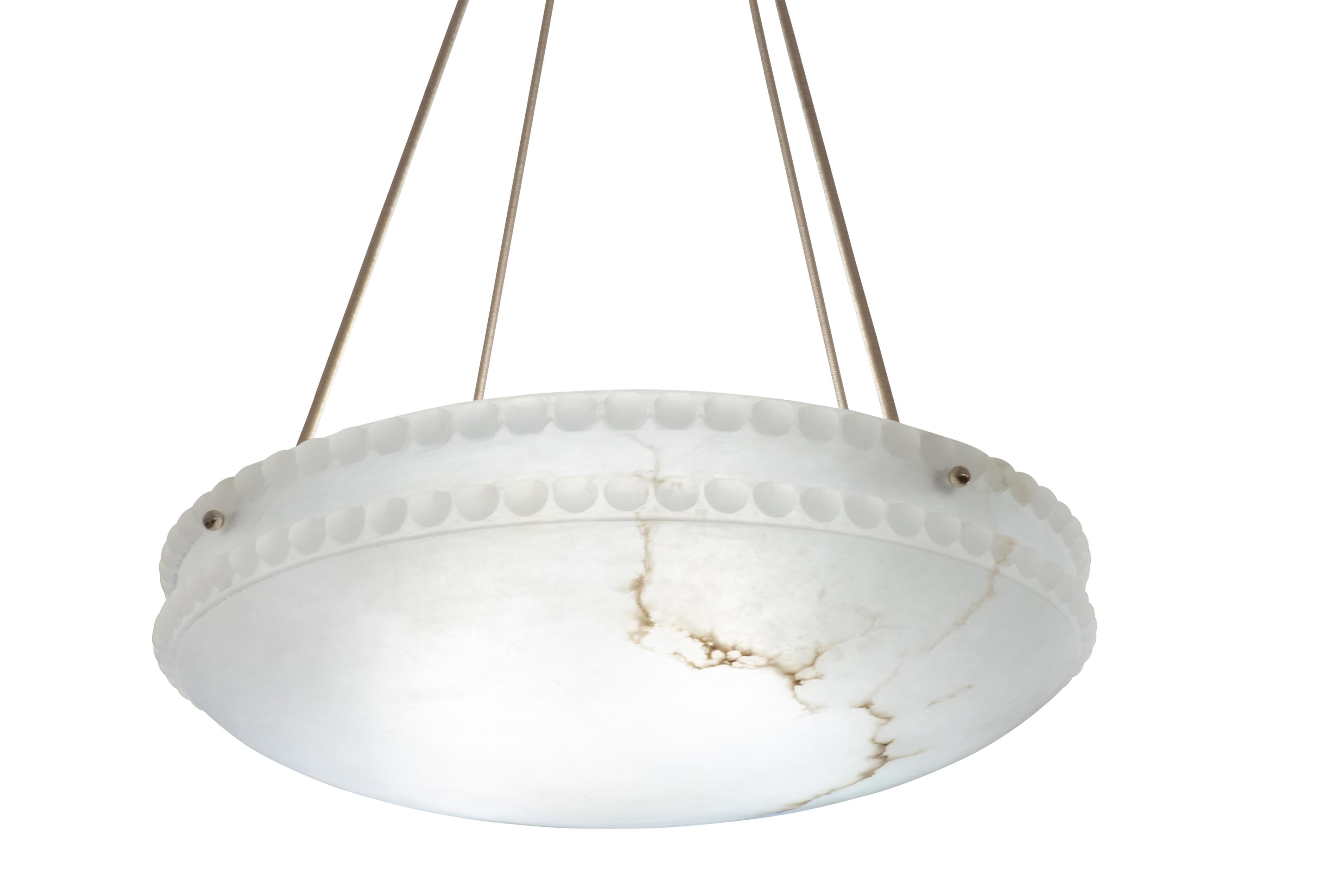 Carved Alabaster Light Fixture with Pearl Detail