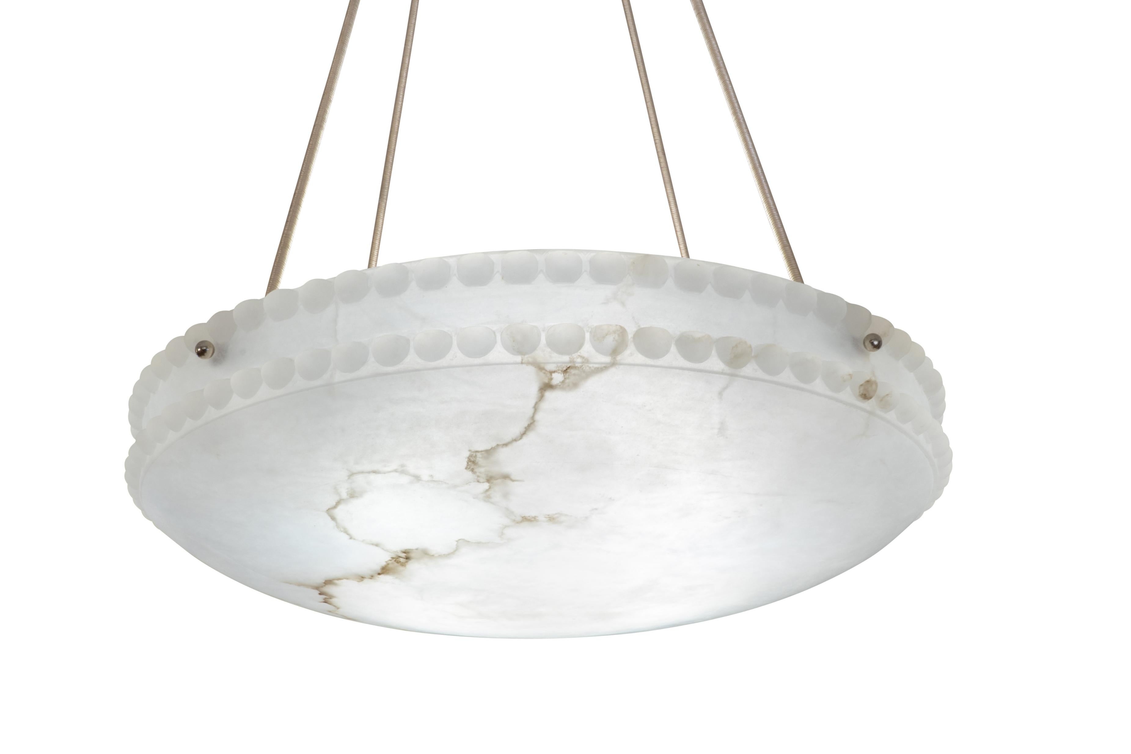 Alabaster Light Fixture with Pearl Detail In Good Condition In New York, NY