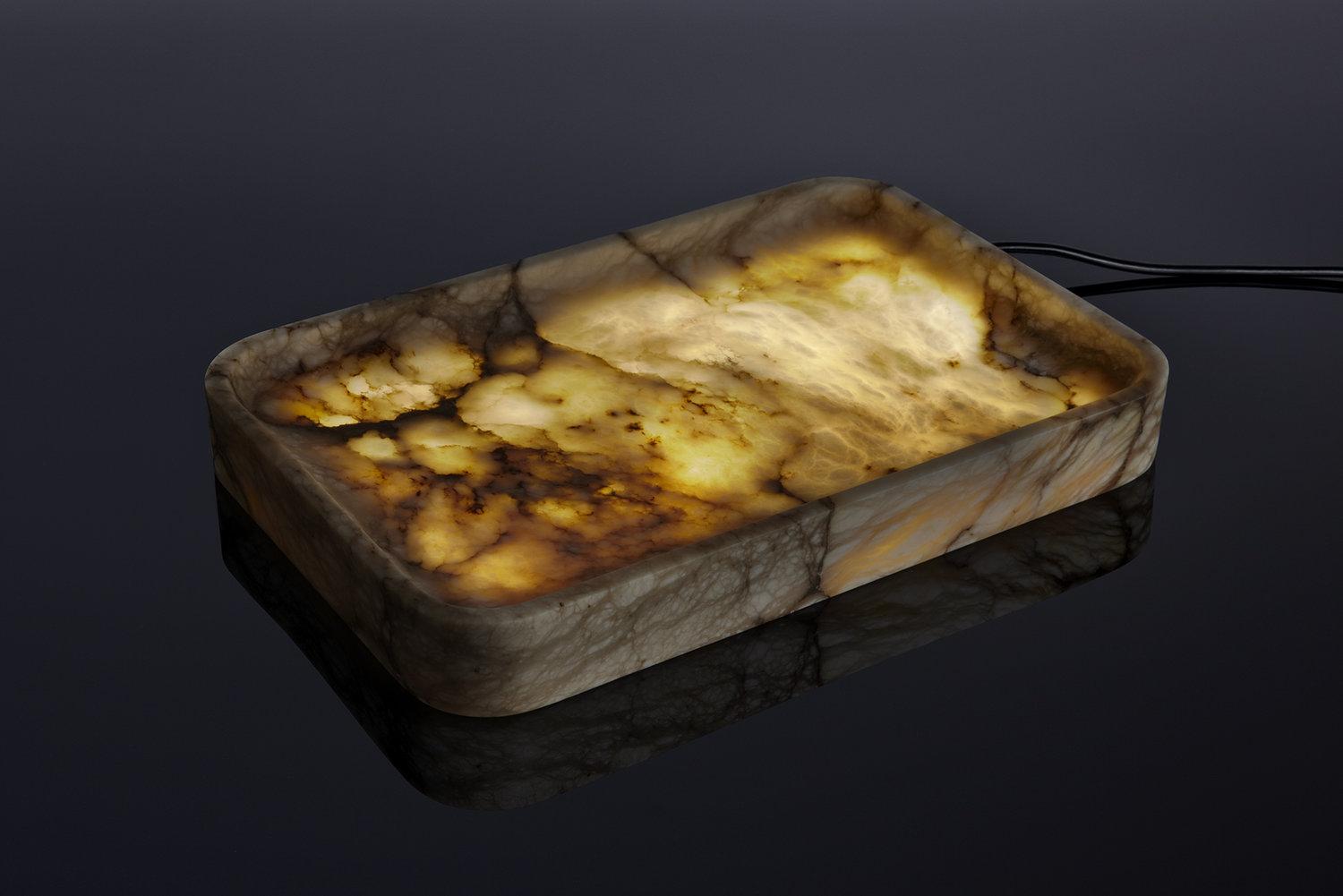 Minimalist Alabaster Light Tray Sculpture, 2019