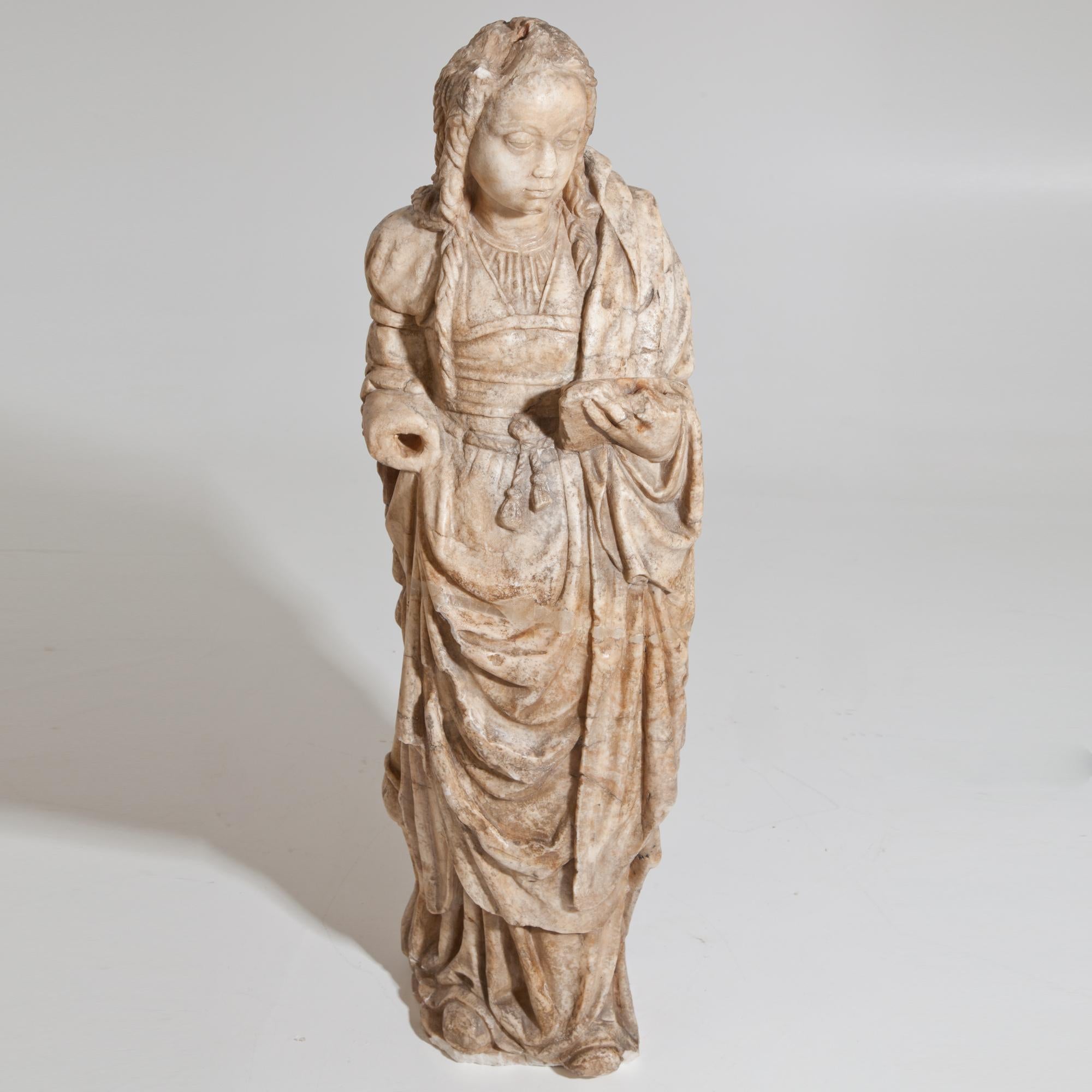 French Alabaster Madonna, Northern France, 16th Century For Sale