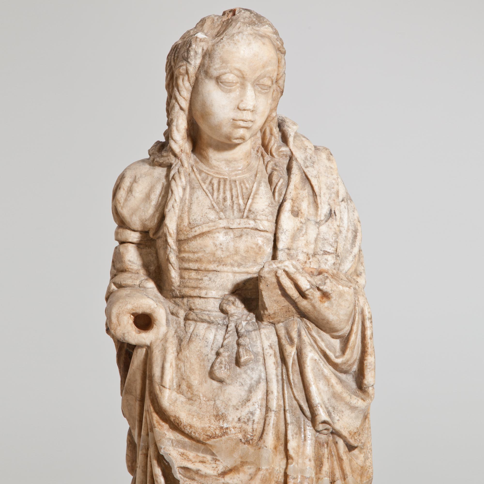 Carved Alabaster Madonna, Northern France, 16th Century For Sale