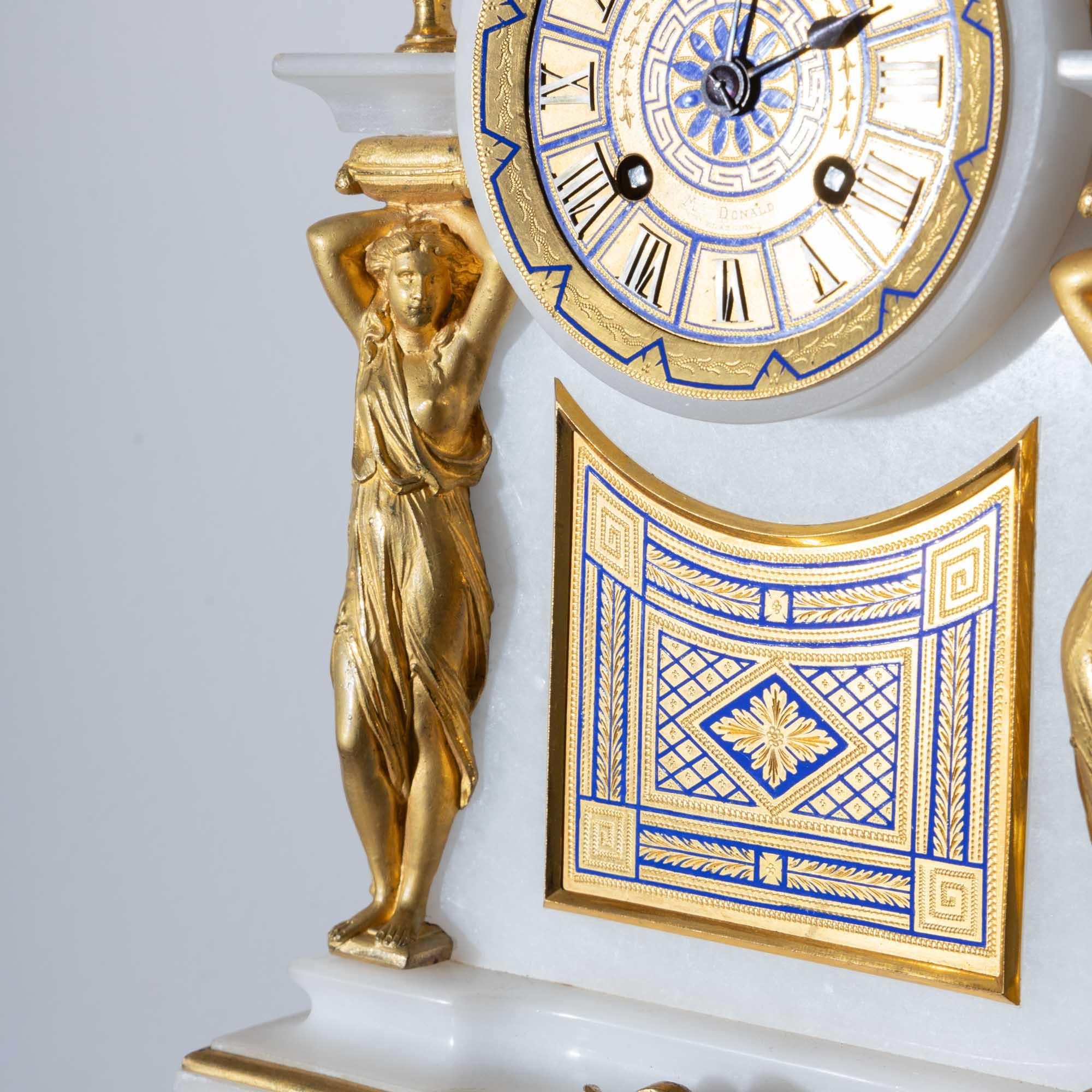 Horloge de cheminée en albâtre, sig. McDonald's Glasgow, 19e siècle en vente 8