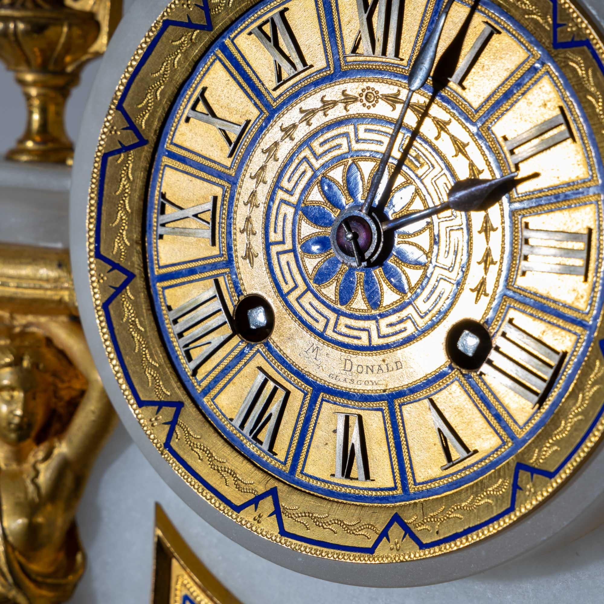 Alabaster Mantel Clock, sig. McDonald Glasgow, 19th century For Sale 2
