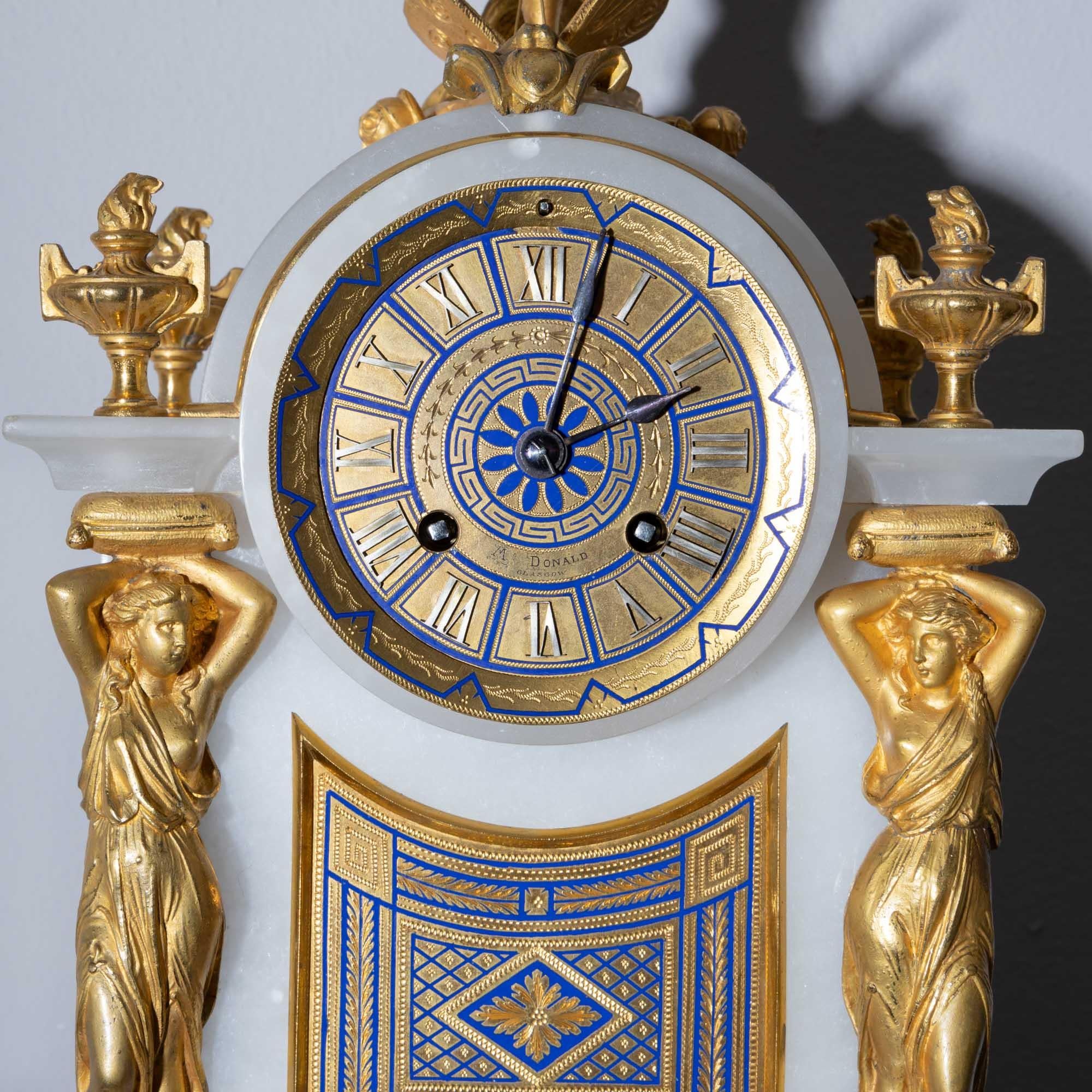 Horloge de cheminée en albâtre, sig. McDonald's Glasgow, 19e siècle en vente 4