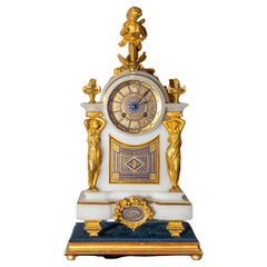 Antique Alabaster Mantel Clock, sig. McDonald Glasgow, 19th century