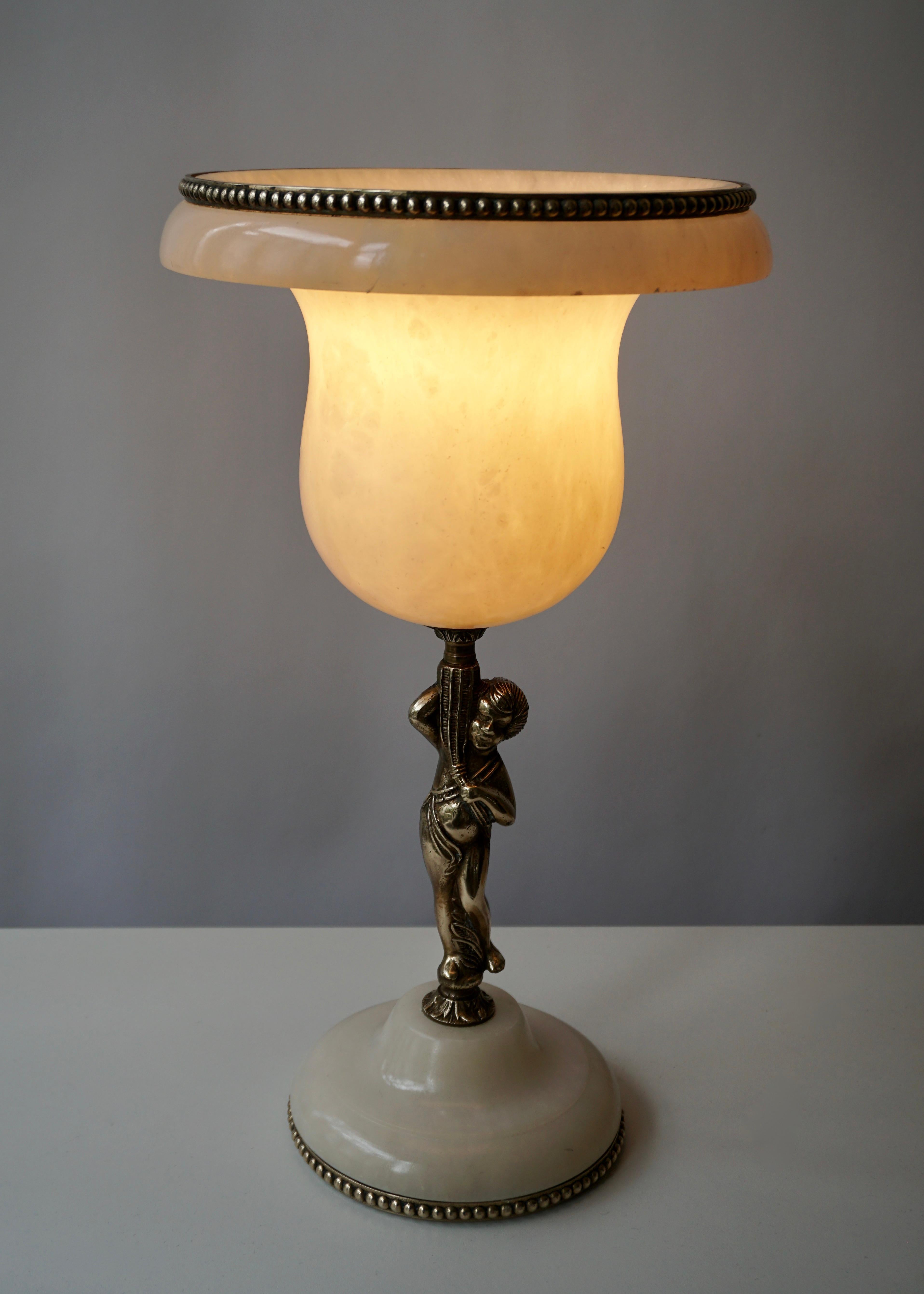 Hollywood Regency Alabaster Marble and Bronze Urn Table Lamp, Italy