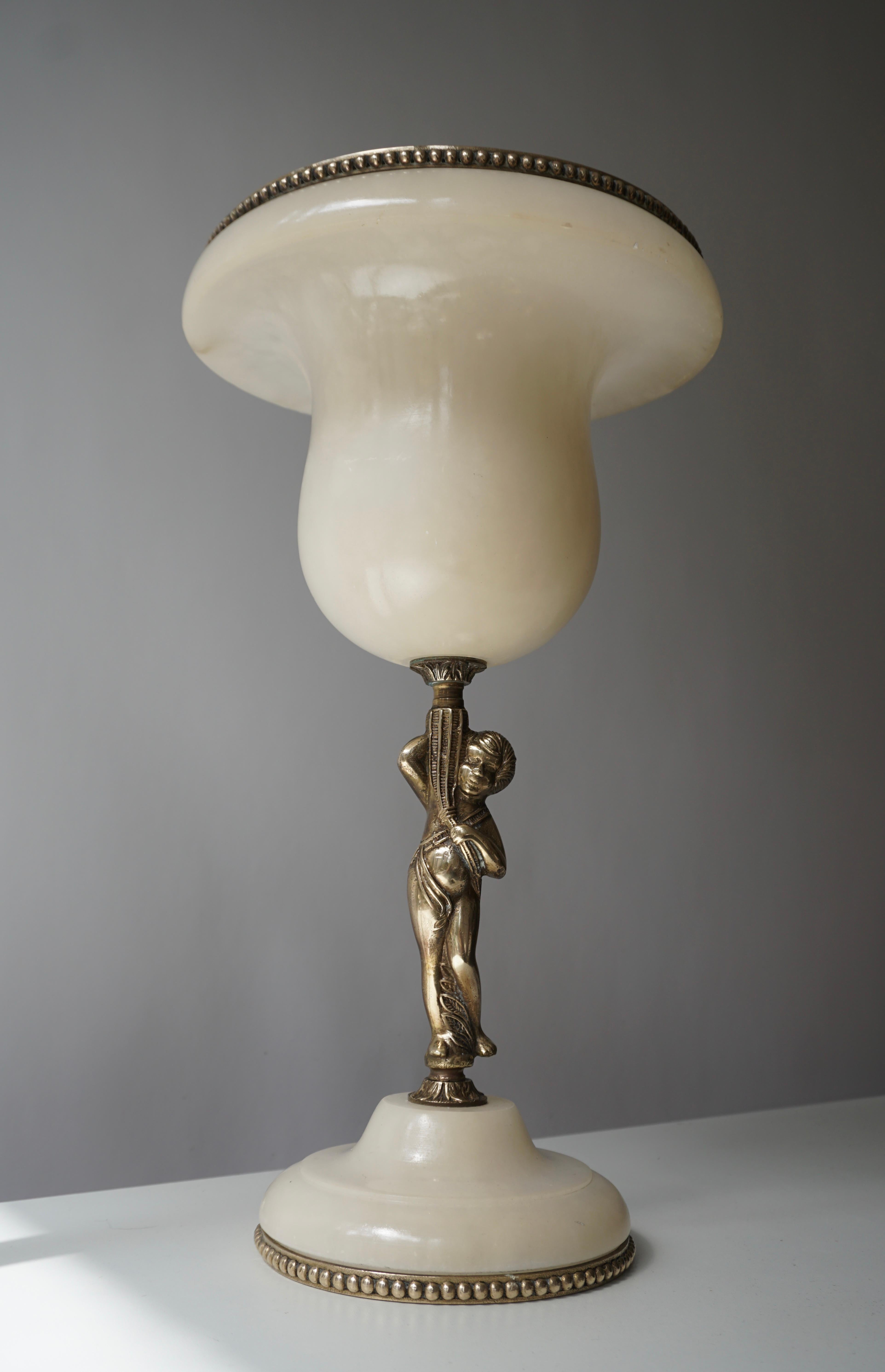 Italian Alabaster Marble and Bronze Urn Table Lamp, Italy