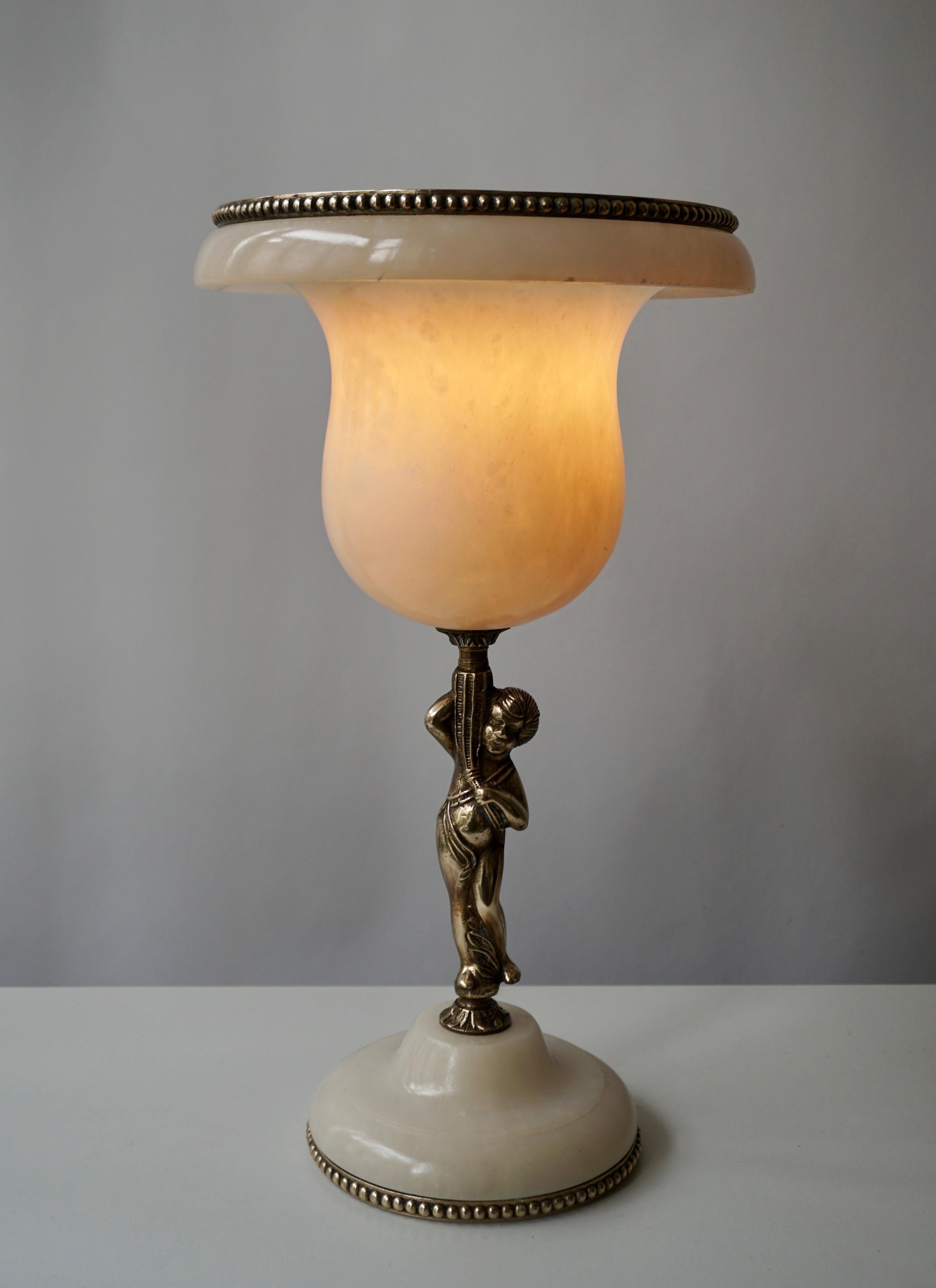 20th Century Alabaster Marble and Bronze Urn Table Lamp, Italy