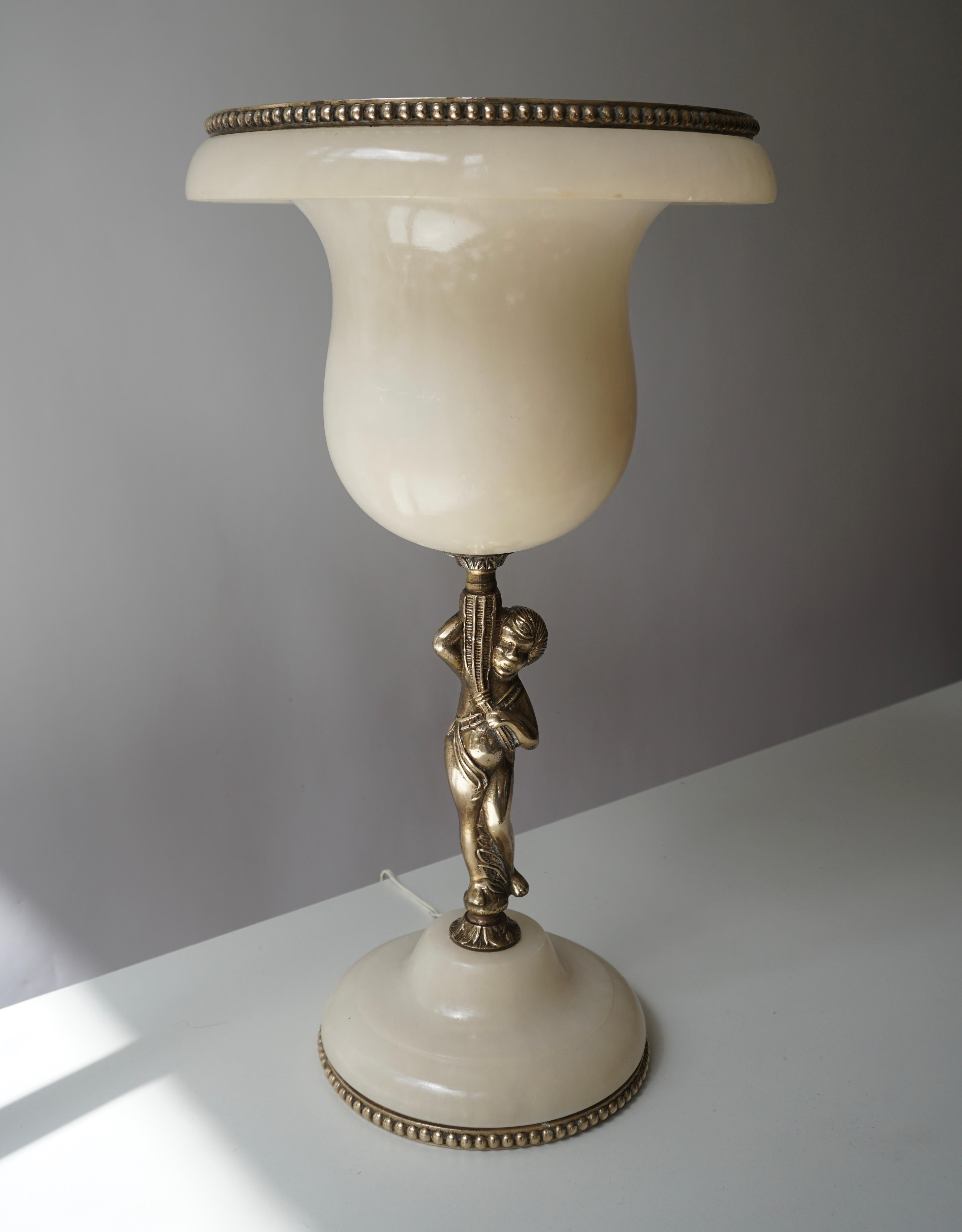 Alabaster Marble and Bronze Urn Table Lamp, Italy 1