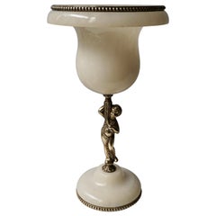 Alabaster Marble and Bronze Urn Table Lamp, Italy