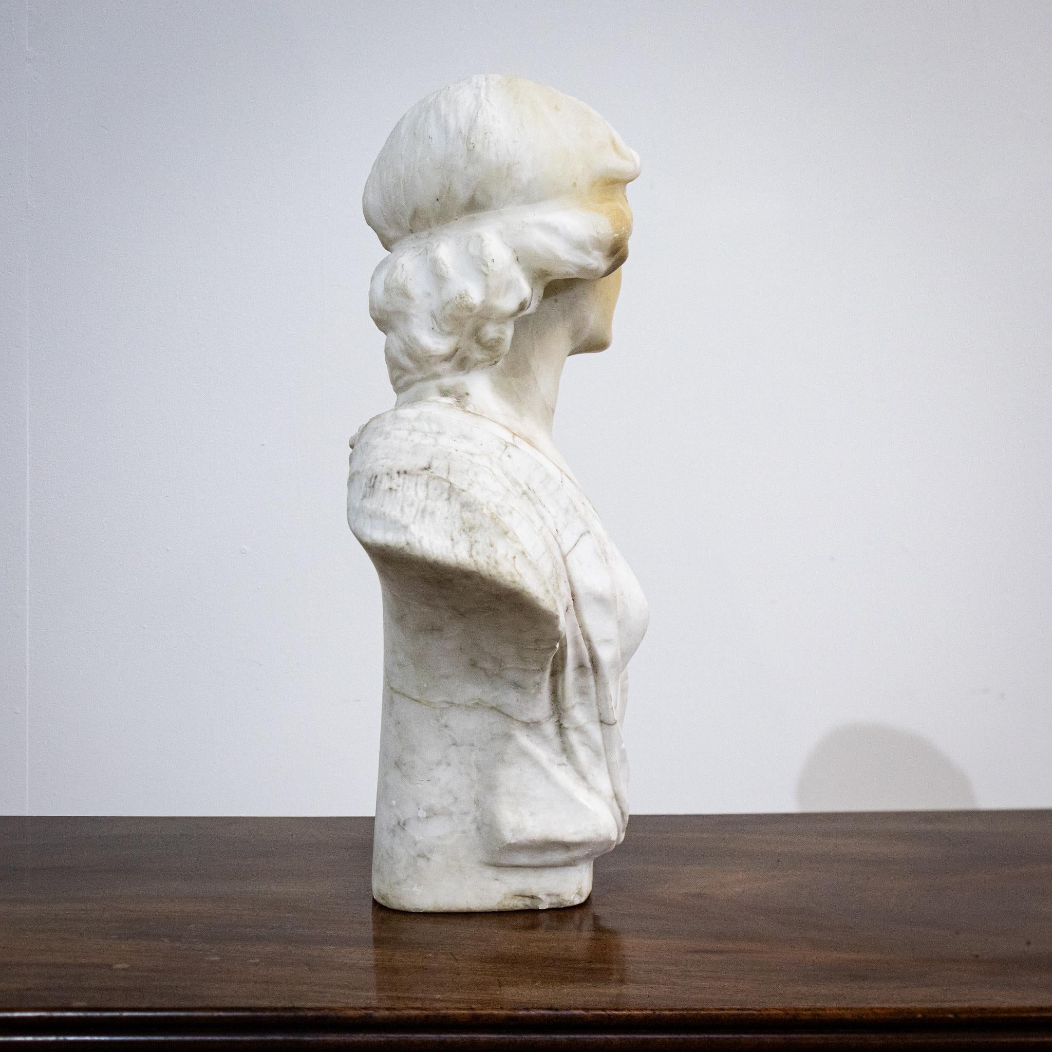 Art Nouveau Alabaster & Marble Bust of Young Woman For Sale