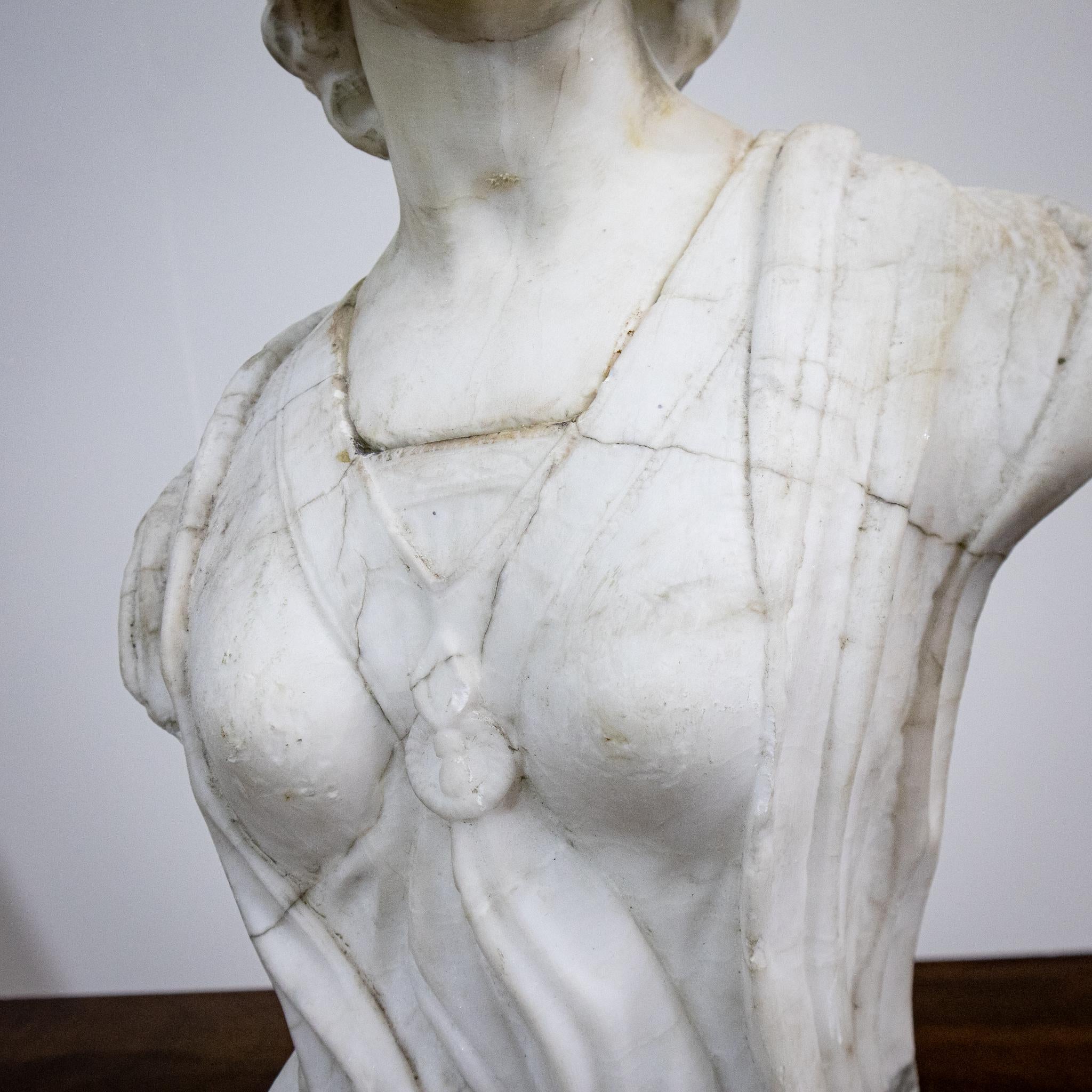Alabaster & Marble Bust of Young Woman In Fair Condition For Sale In Newark, GB