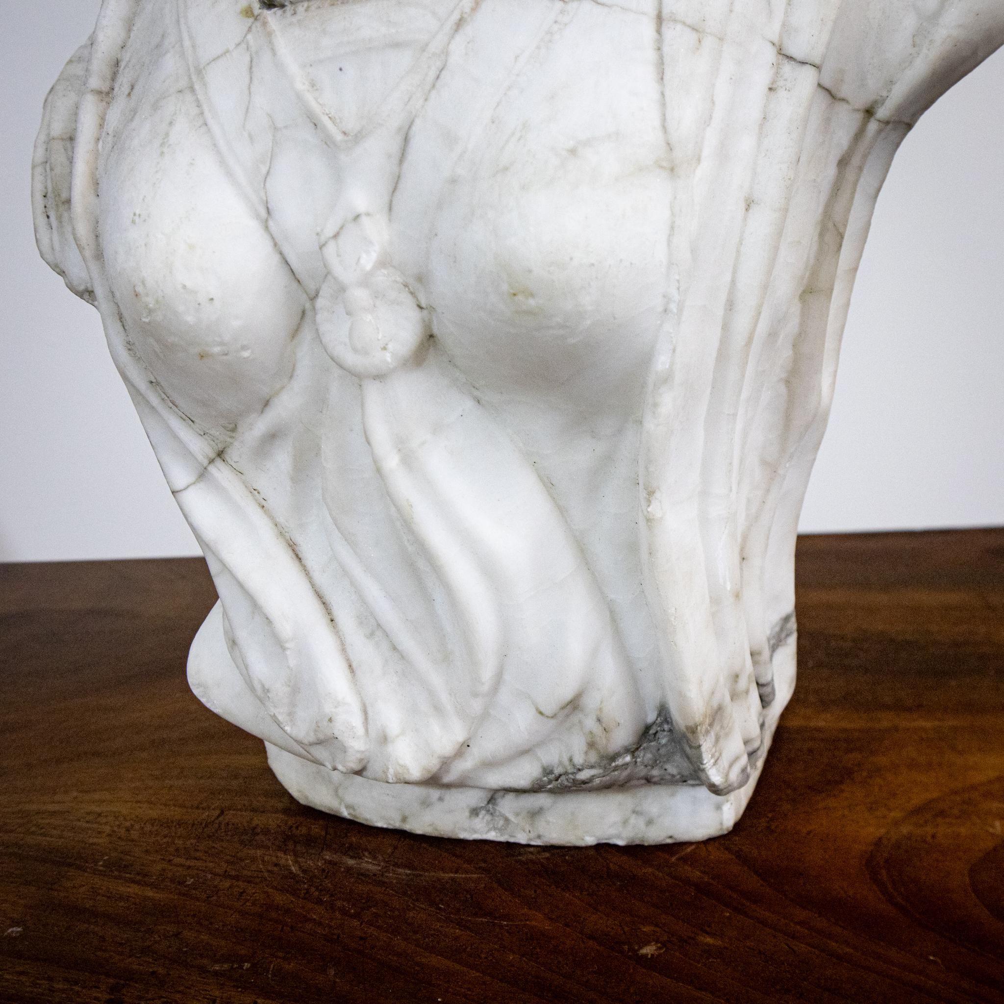 Early 20th Century Alabaster & Marble Bust of Young Woman For Sale