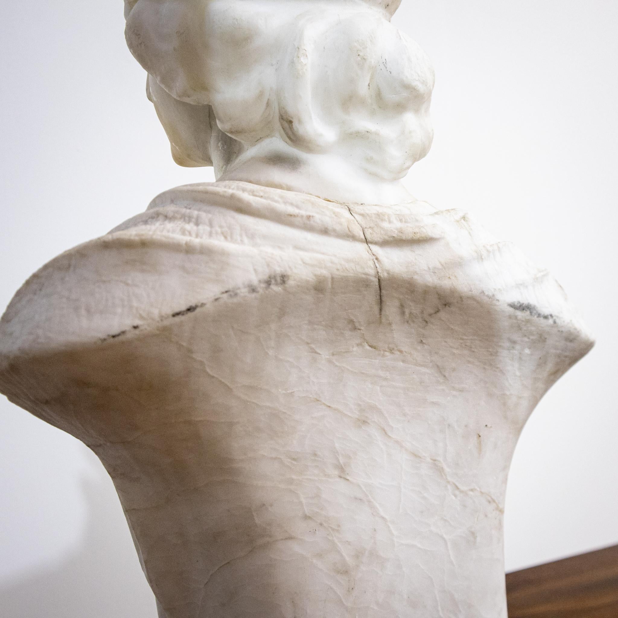 Alabaster & Marble Bust of Young Woman For Sale 2