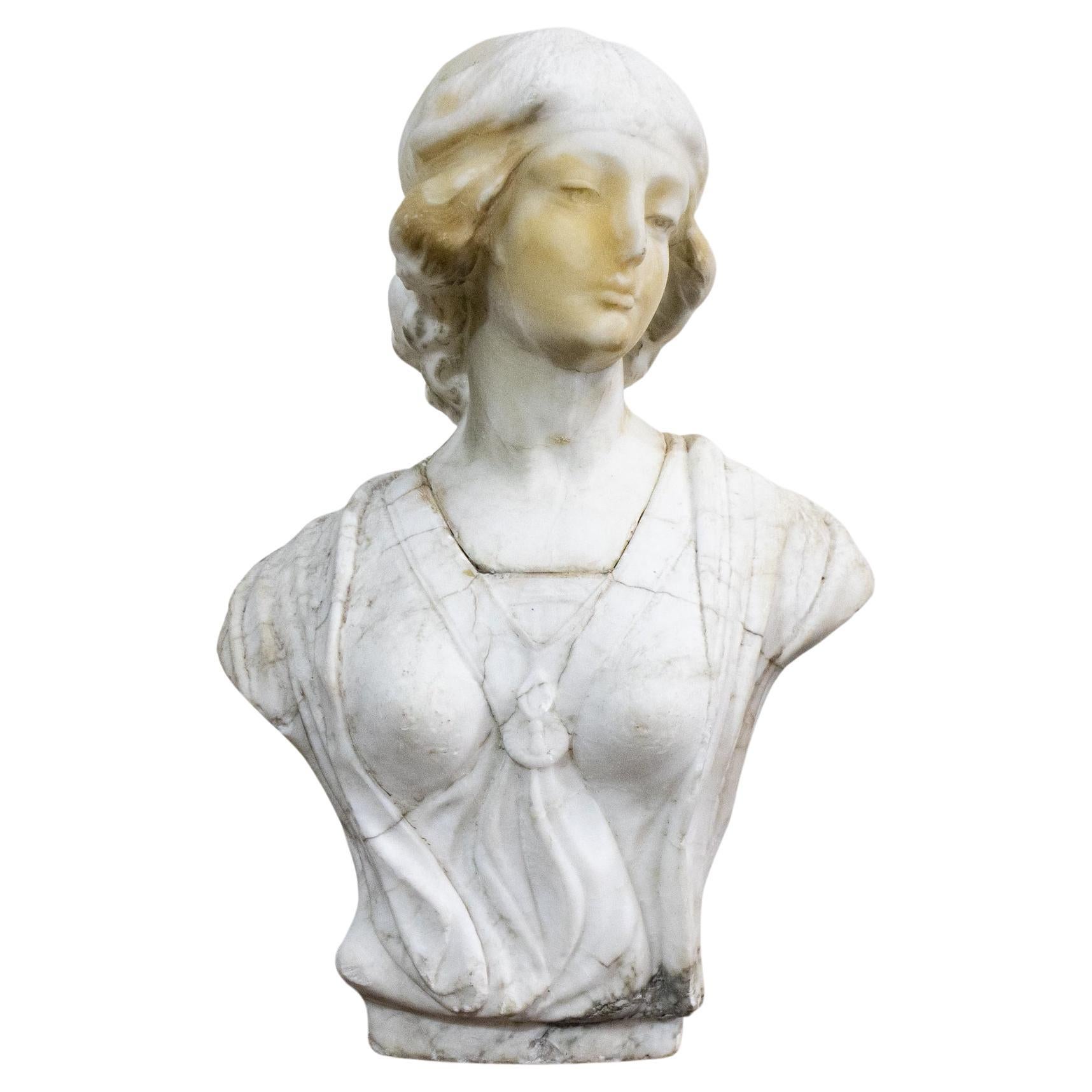 Alabaster & Marble Bust of Young Woman For Sale