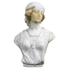 Antique Alabaster & Marble Bust of Young Woman