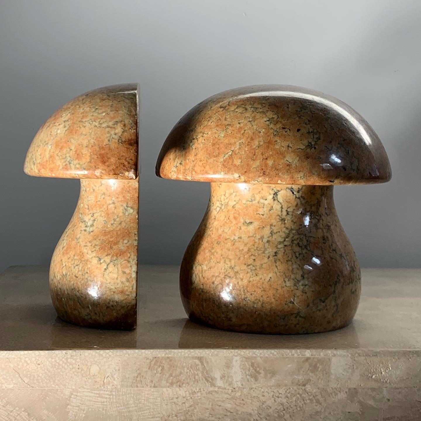 Mid-20th Century Alabaster Marble Mushroom Bookends Made in Italy, circa 1960s