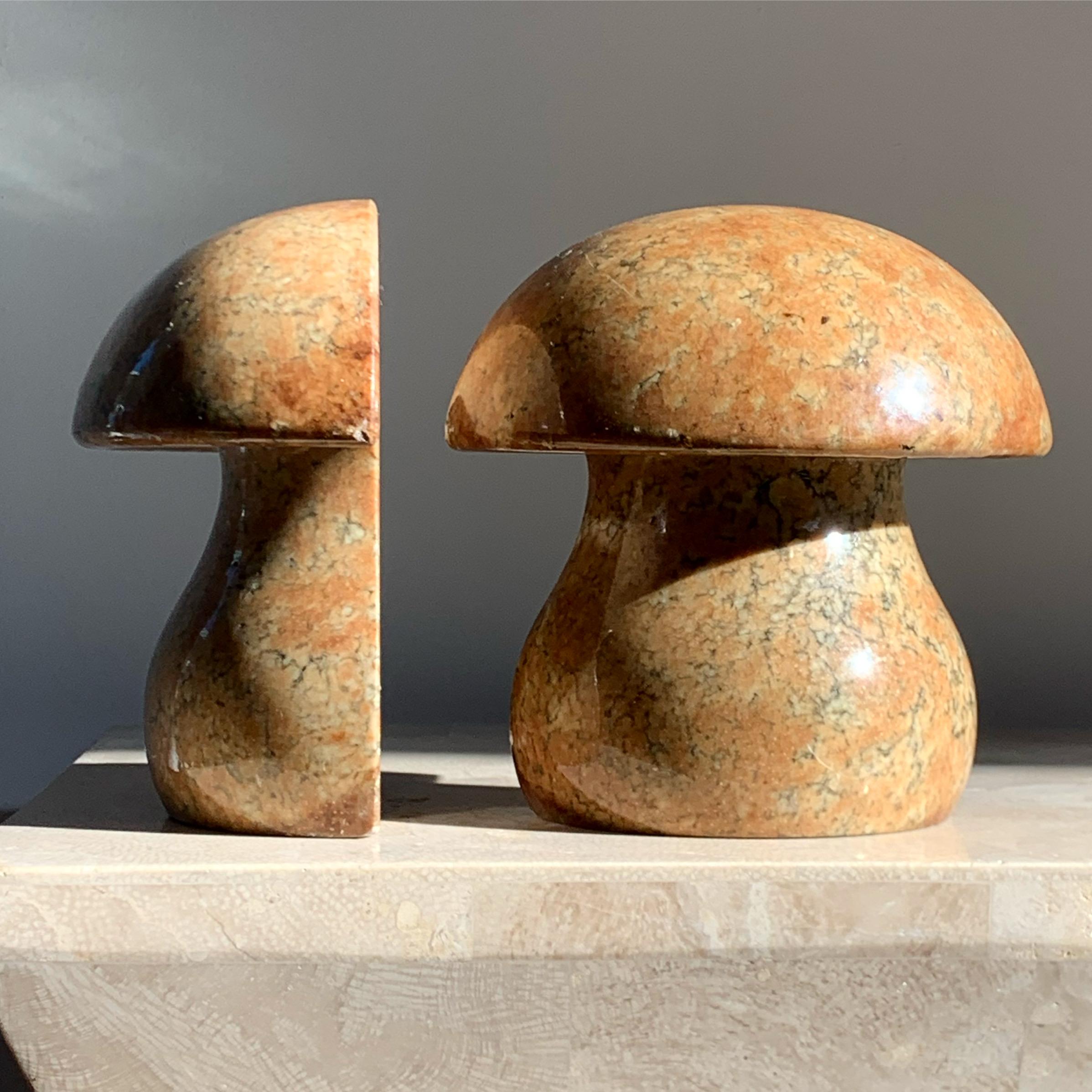 Alabaster Marble Mushroom Bookends Made in Italy, circa 1960s 1