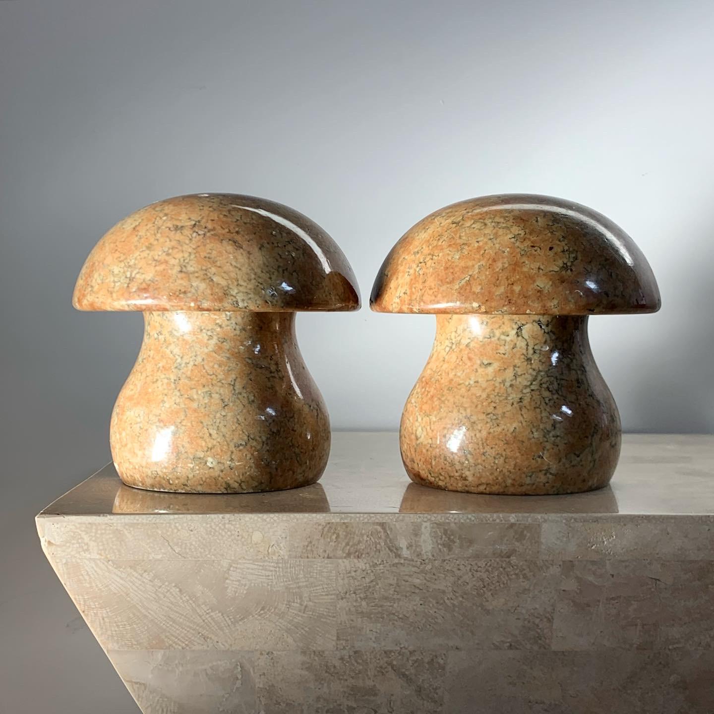 Mid-Century Modern Alabaster Marble Mushroom Bookends Made in Italy, circa 1960s