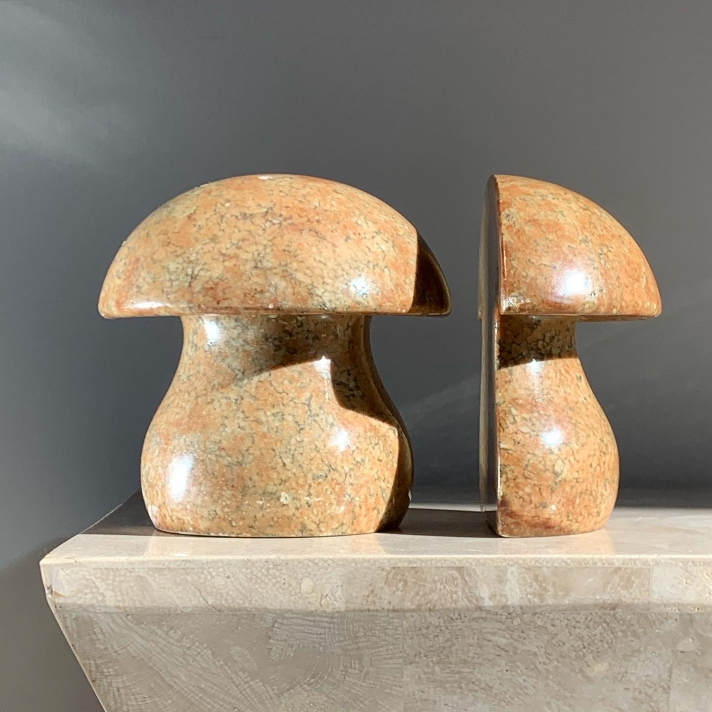 Italian Alabaster Marble Mushroom Bookends Made in Italy, circa 1960s