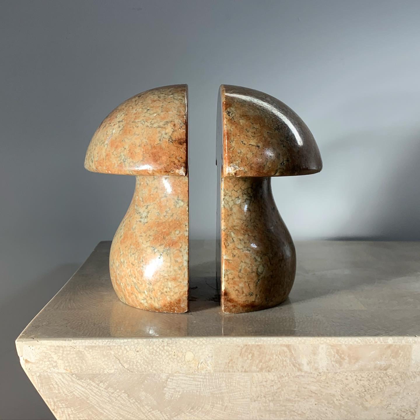 Hand-Carved Alabaster Marble Mushroom Bookends Made in Italy, circa 1960s
