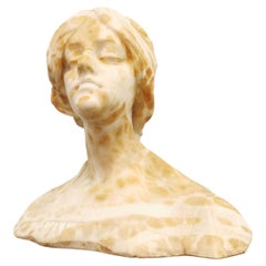 Antique Alabaster Marble Sculpture Woman's Head and Shoulders