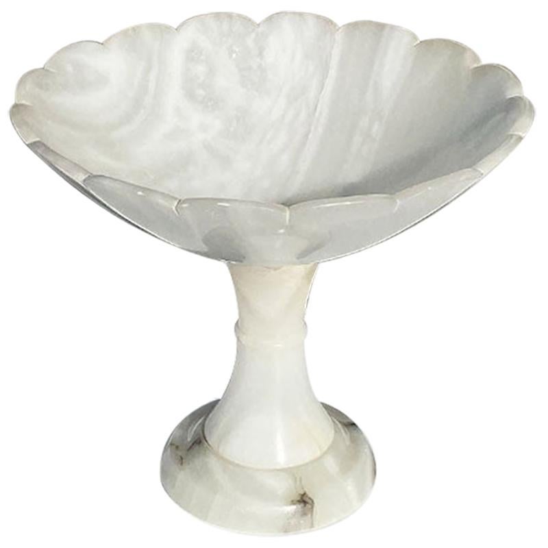 Alabaster Marble Stone Decorative Bowl with Pedestal and Scalloped Edges