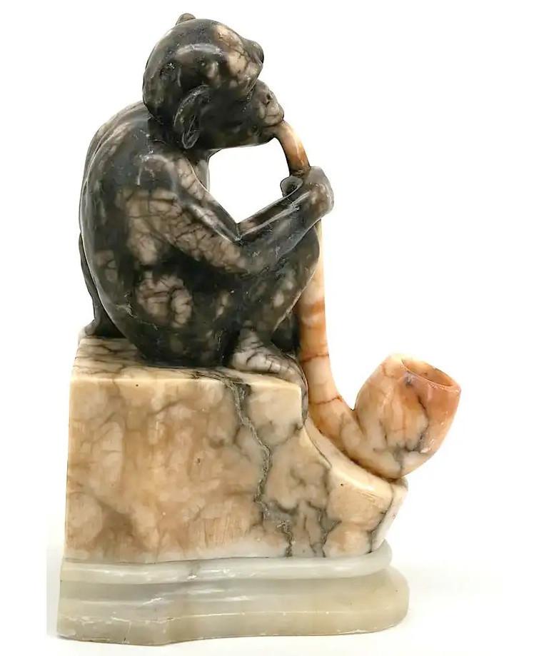 Napoleon III Alabaster Monkey Sculpture, End 19th C For Sale