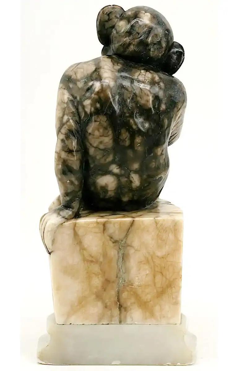 French Alabaster Monkey Sculpture, End 19th C For Sale