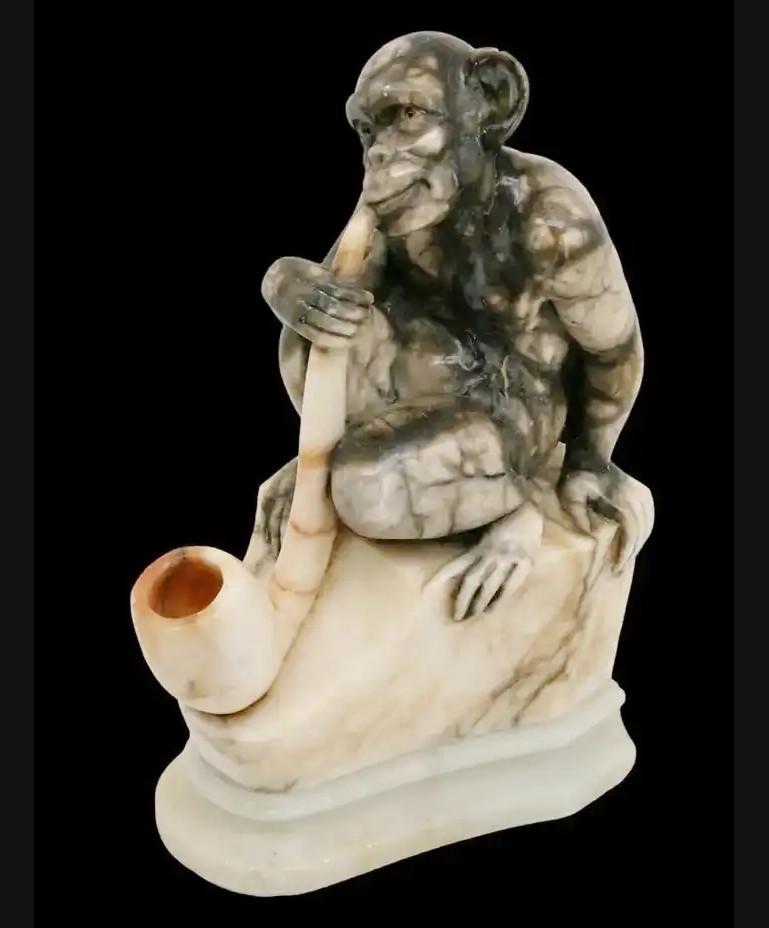 Late 19th Century Alabaster Monkey Sculpture, End 19th C For Sale
