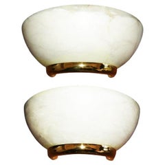  Pair of  Wall Sconces Alabaster and  Brass  Style,Like New Mid 20th Century