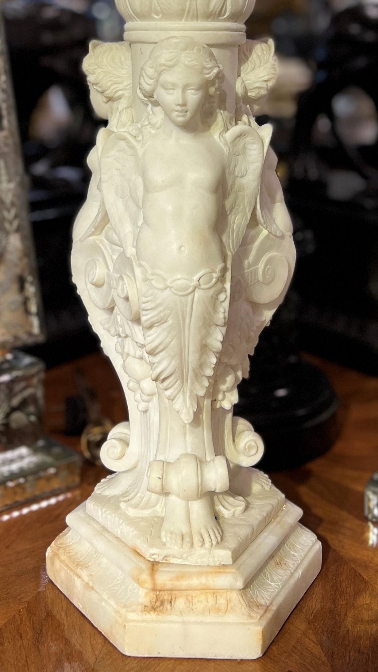 Hand-Carved Alabaster Neoclassical Figural Lamp