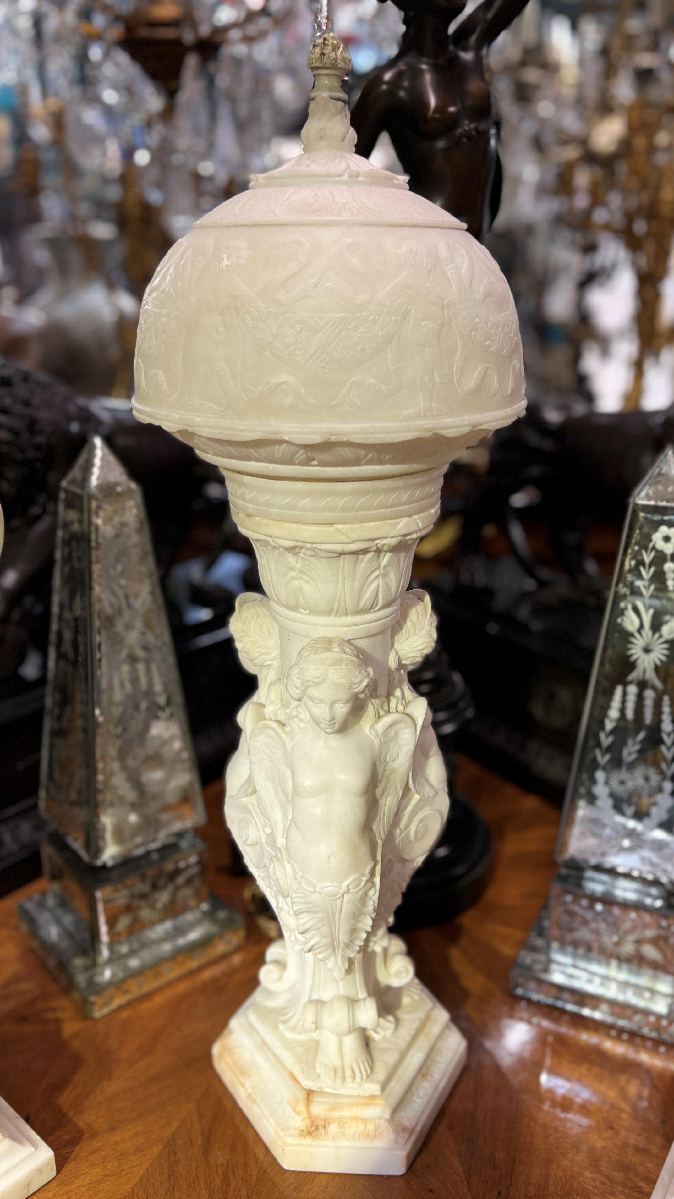 Alabaster Neoclassical Figural Lamp In Good Condition In New York, NY