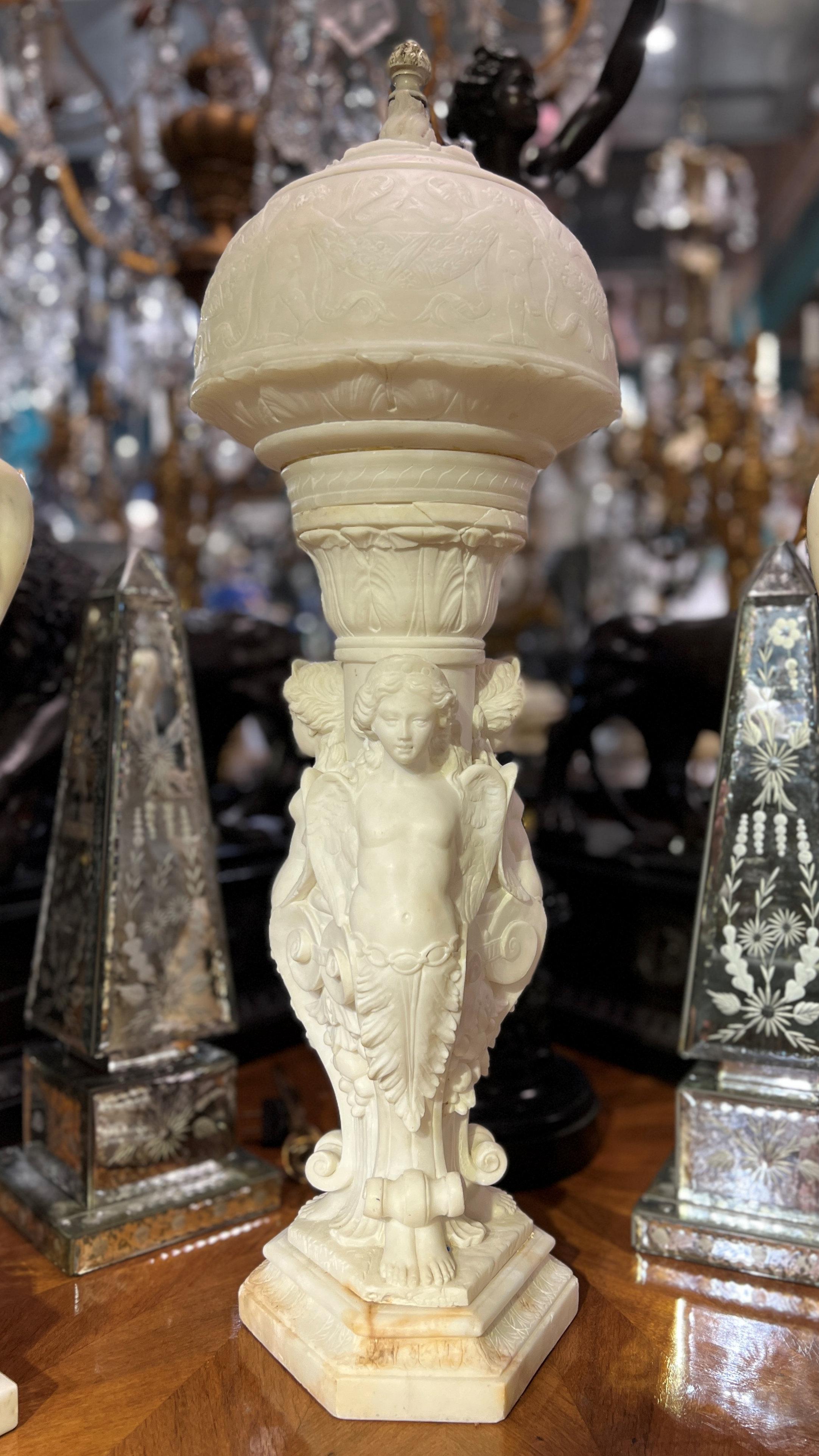 19th Century Alabaster Neoclassical Figural Lamp
