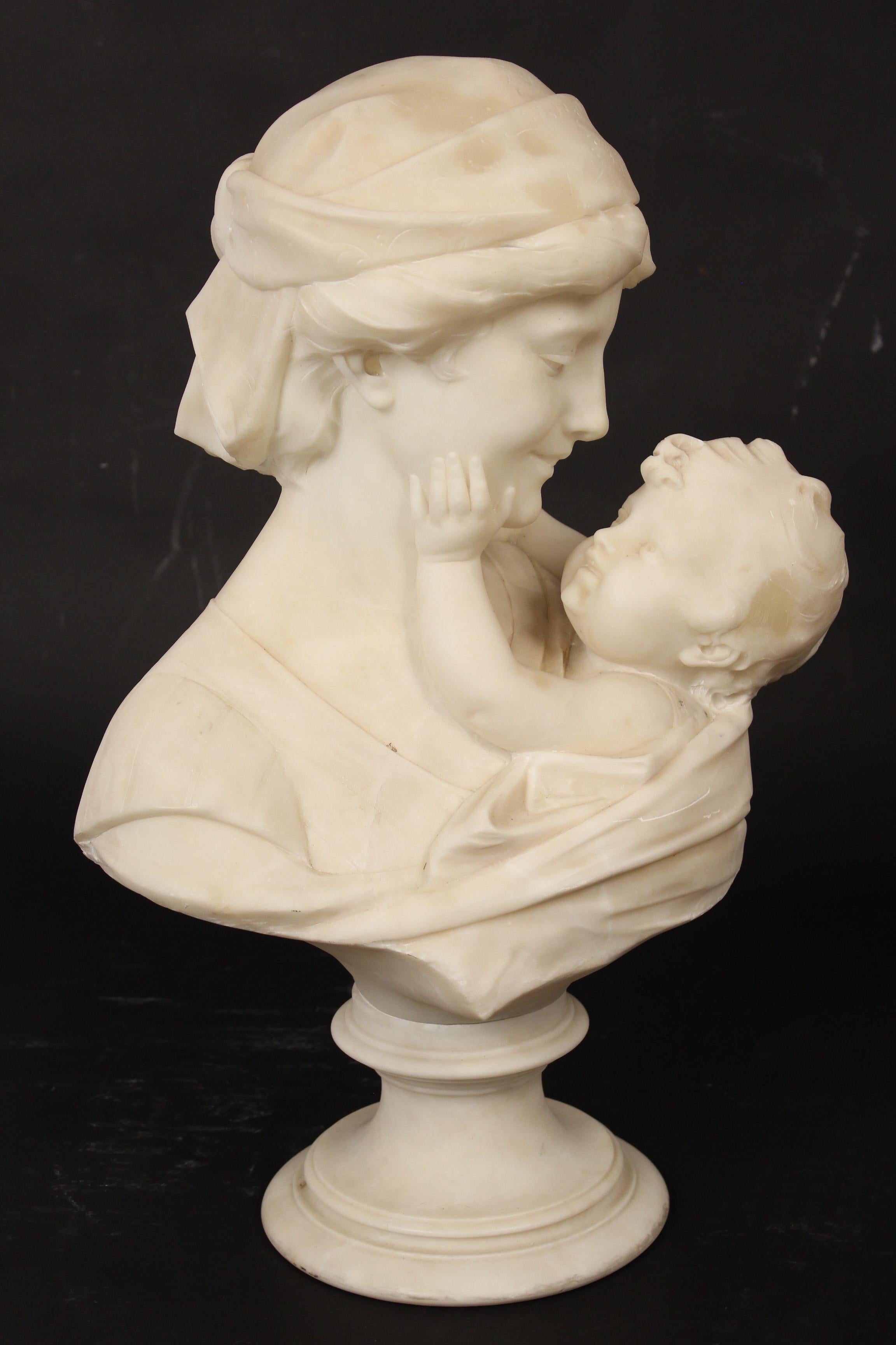 Alabaster bust of a mother and child, circa 1920s.