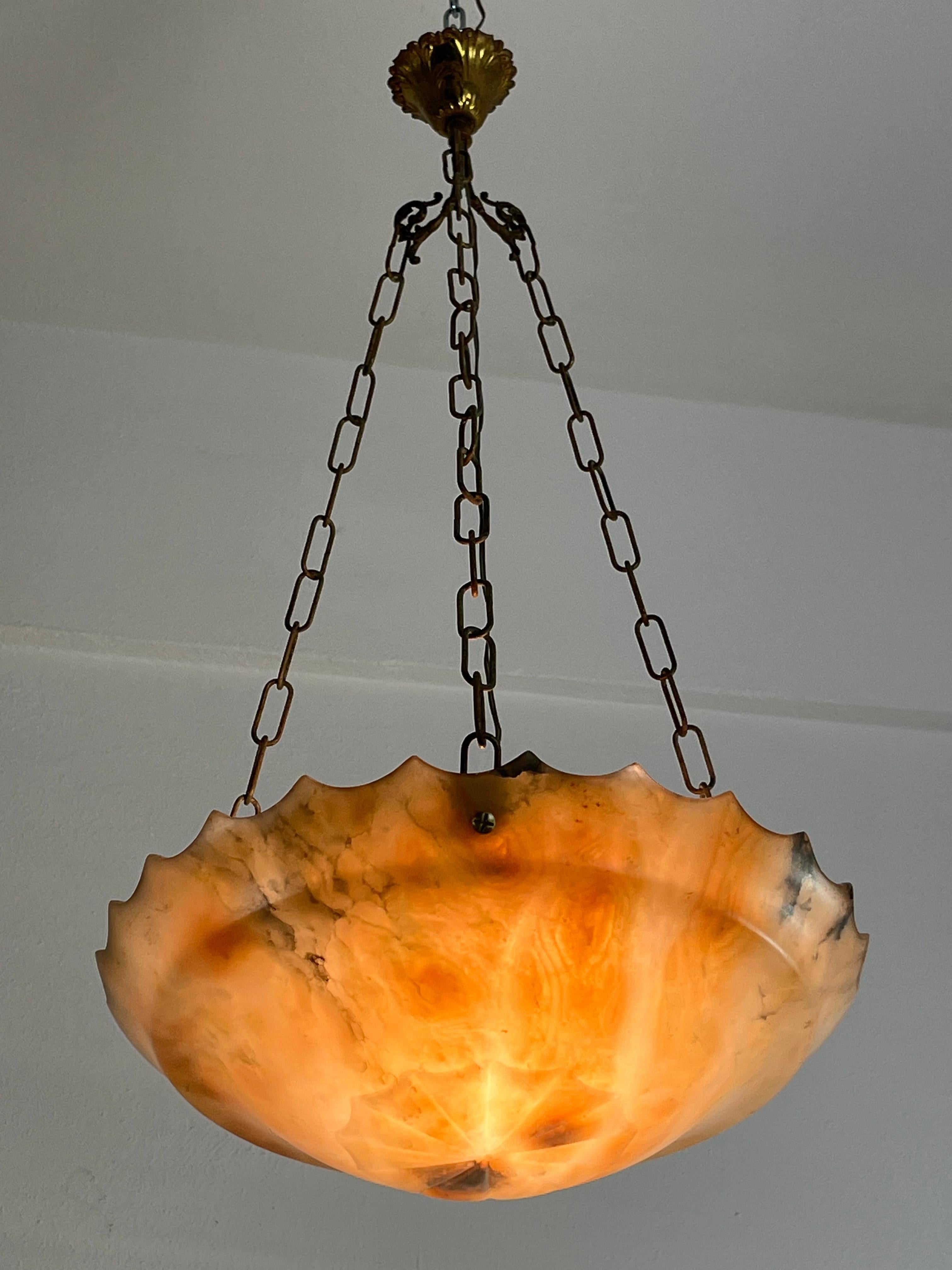 Beautiful Alabaster Pendant Chandelier, Art Deco Mid-Century 1930s For Sale 5