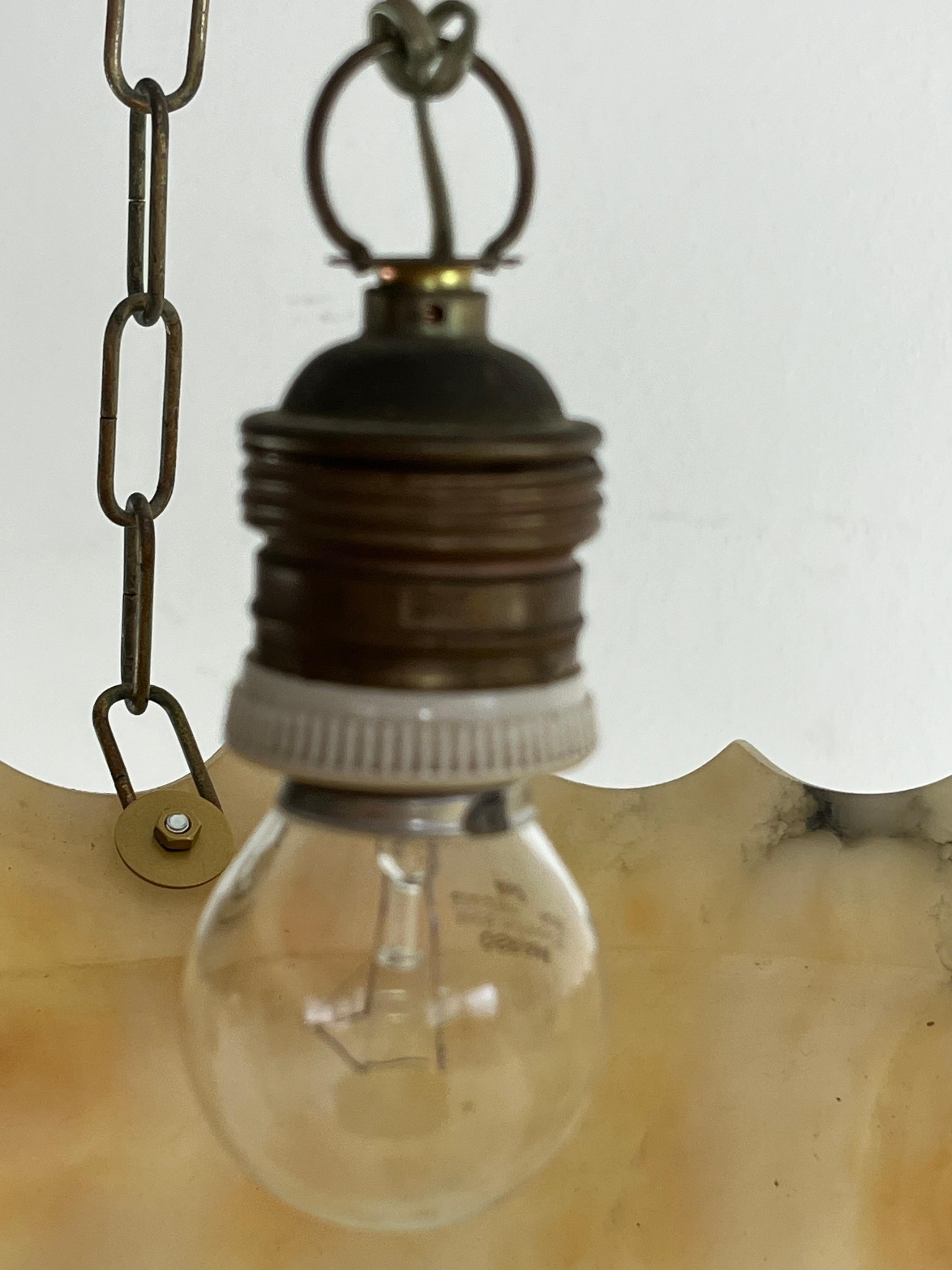 Beautiful Alabaster Pendant Chandelier, Art Deco Mid-Century 1930s For Sale 6
