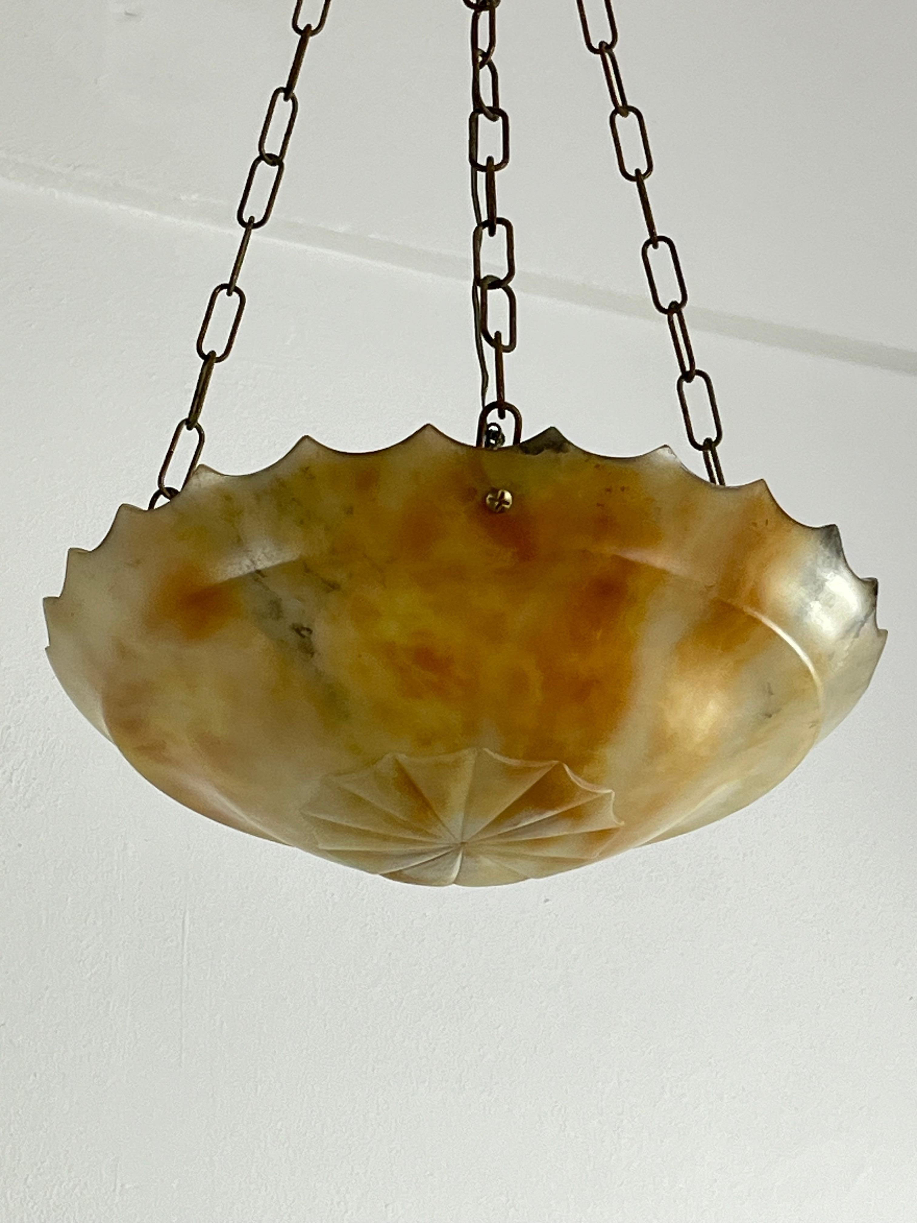 Mid-20th Century Beautiful Alabaster Pendant Chandelier, Art Deco Mid-Century 1930s For Sale