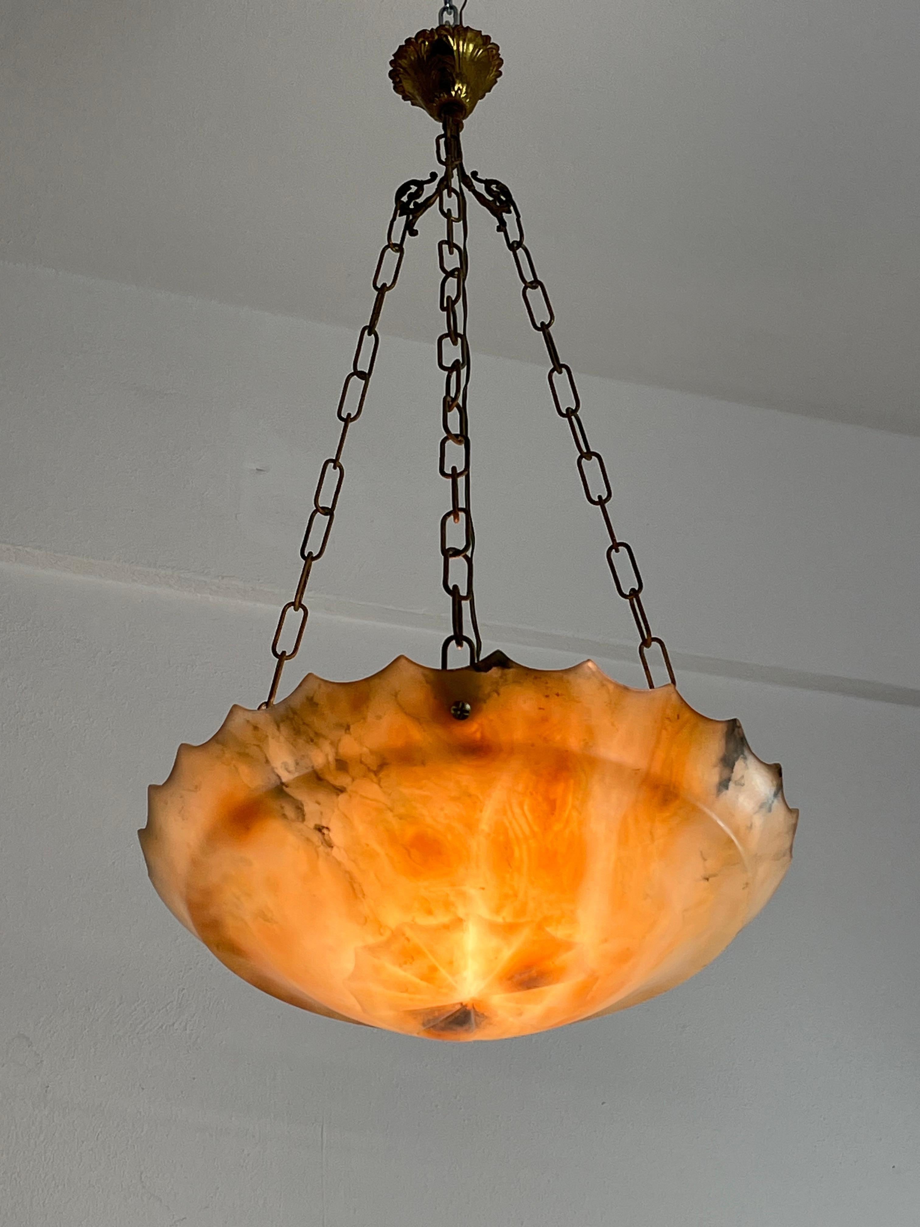 Beautiful Alabaster Pendant Chandelier, Art Deco Mid-Century 1930s For Sale 2