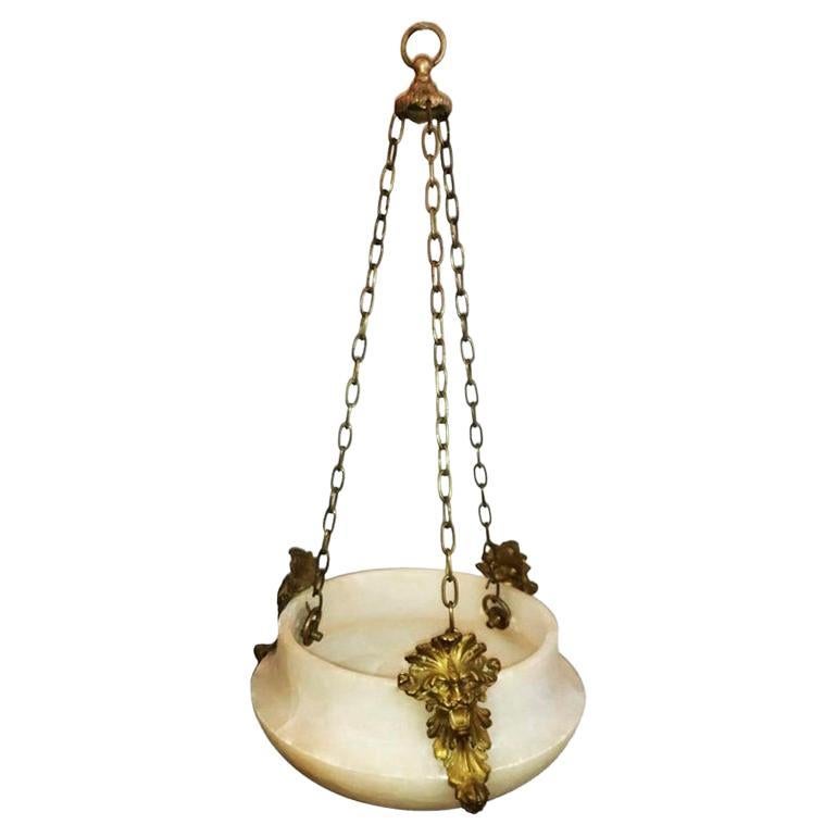 Alabaster Art Deco Pendant Natural Lantern Early 20th Century France