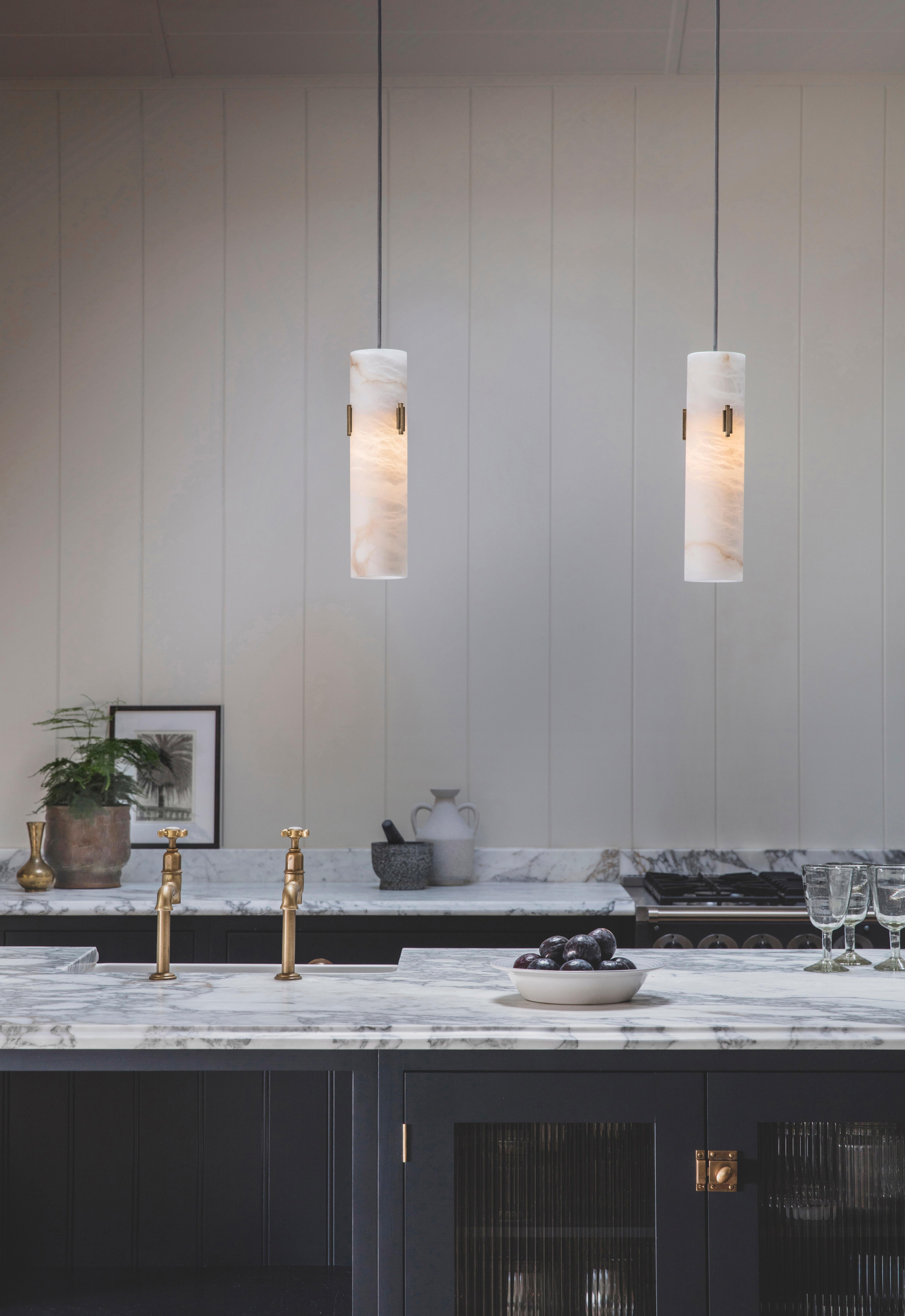 Modern Contemporary Alabaster Pendant in Antique Brass by Tigermoth Lighting For Sale