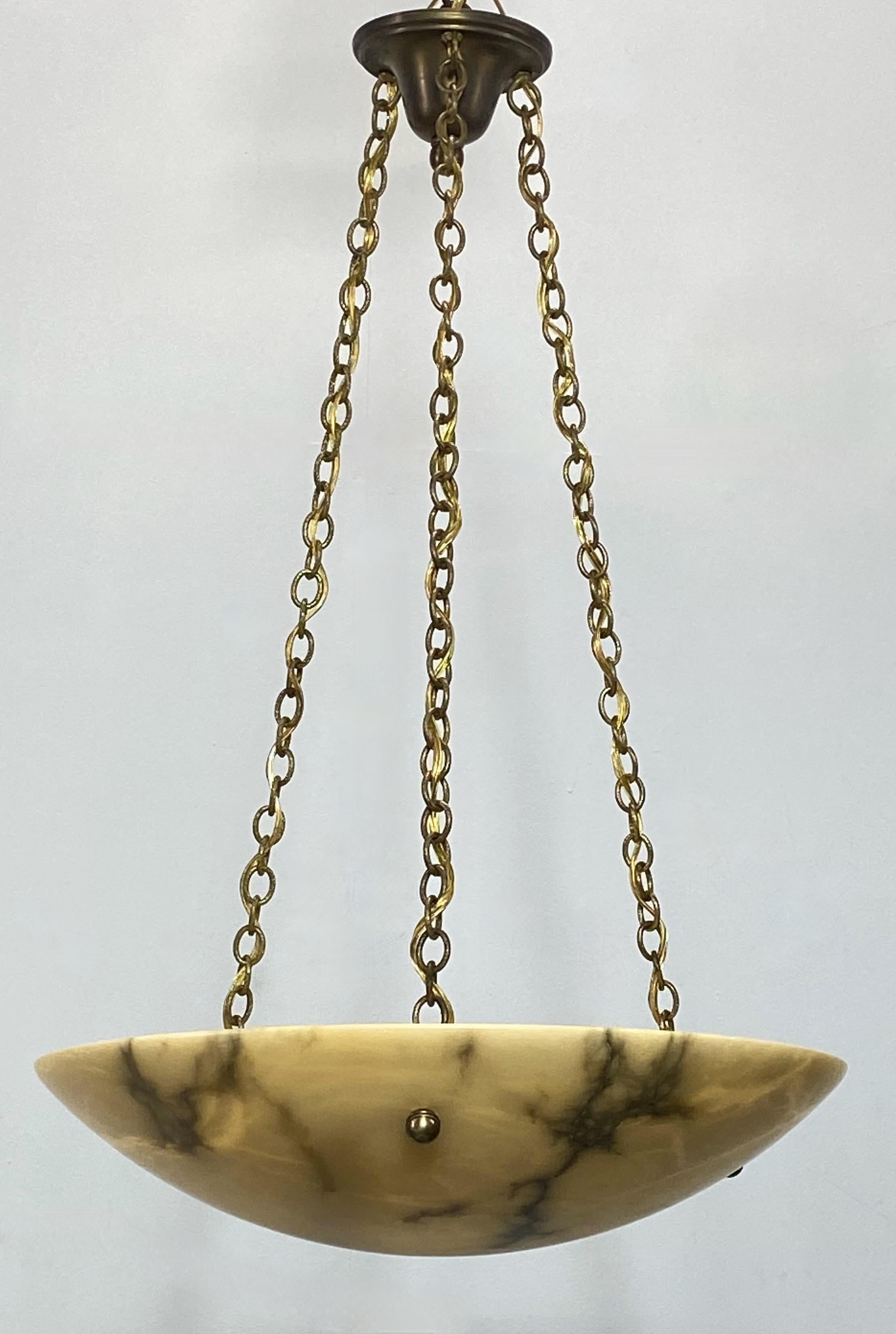 Alabaster Pendant Style Hanging Light Fixture In Good Condition In San Francisco, CA