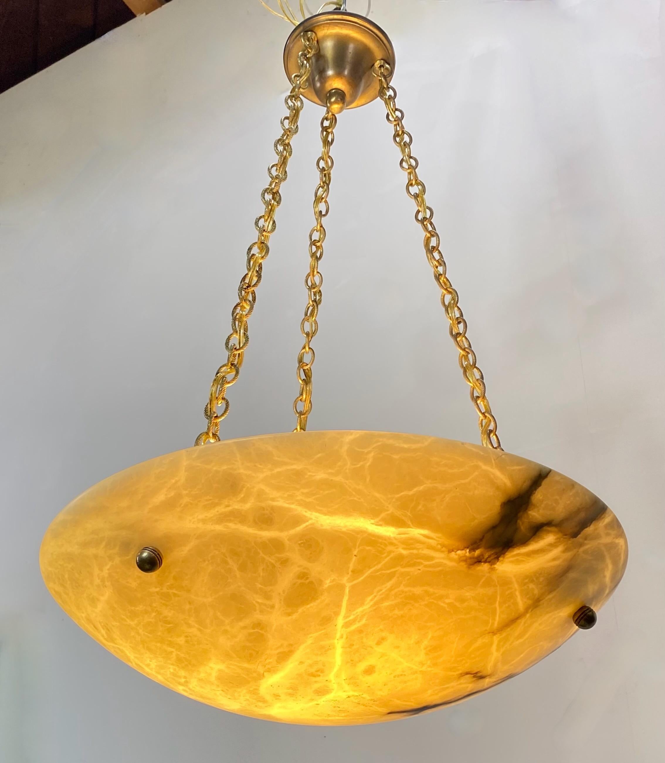 Brass Alabaster Pendant Style Hanging Light Fixture